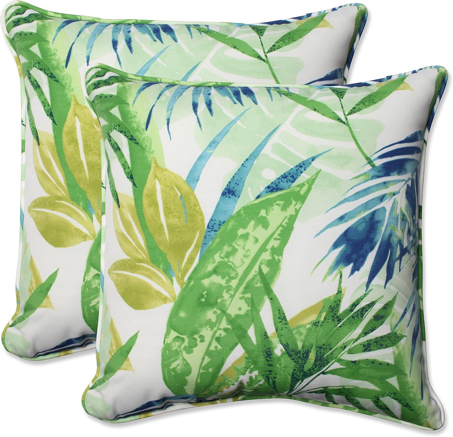 Tropical Blue and Green Botanical Outdoor Throw Pillows Set