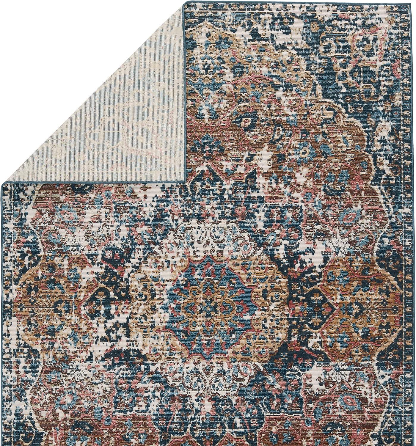 Akela Dark Blue and Multicolor Medallion Runner Rug