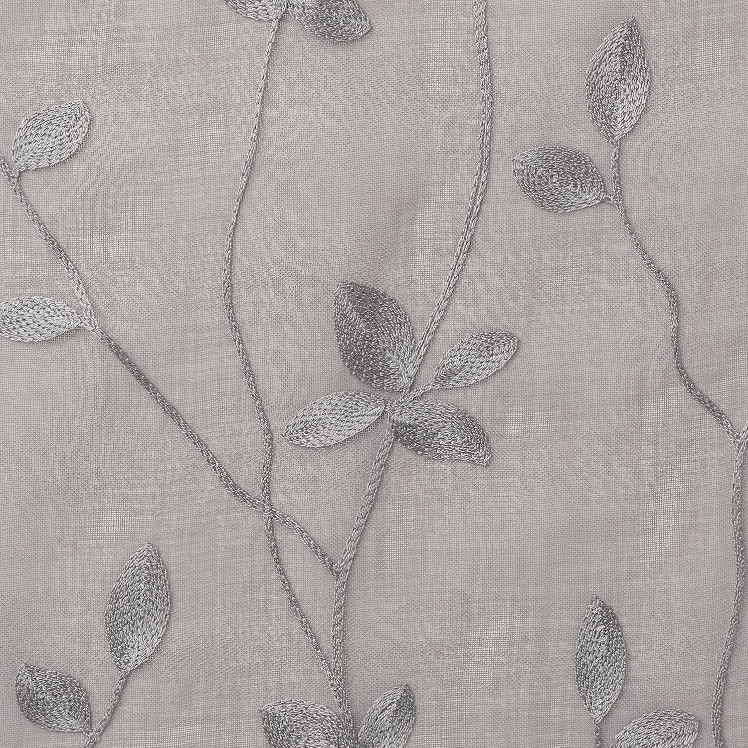Chanasya 2pk Embroidered Vine Sheer Window Curtain Panels - Set of 2 - 52 x 96 Inches Long - Taupe