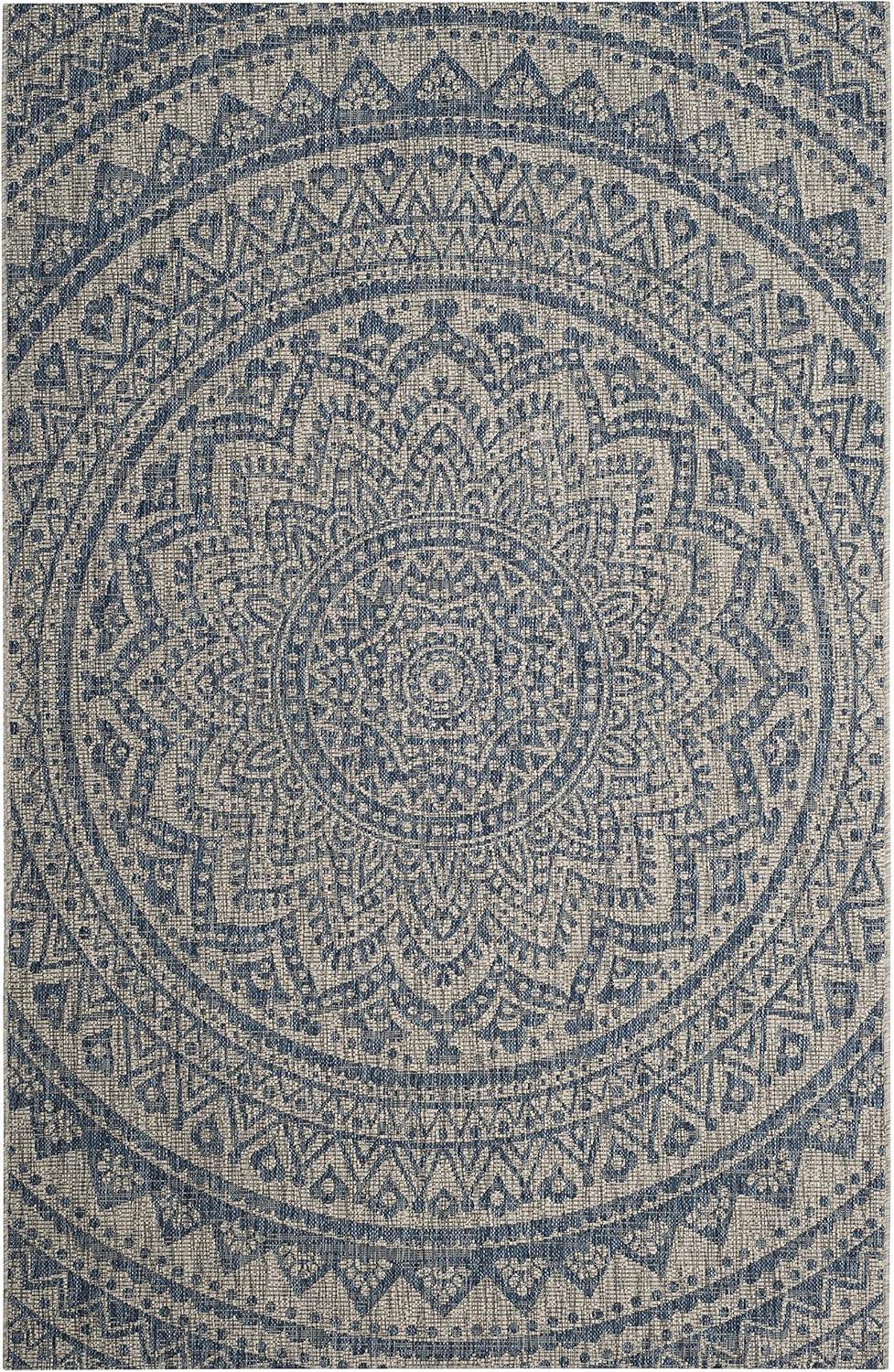 Courtyard CY8734 Power Loomed Indoor and Outdoor Area Rug - Light Grey/Blue - 5'3"x7'7" - Safavieh