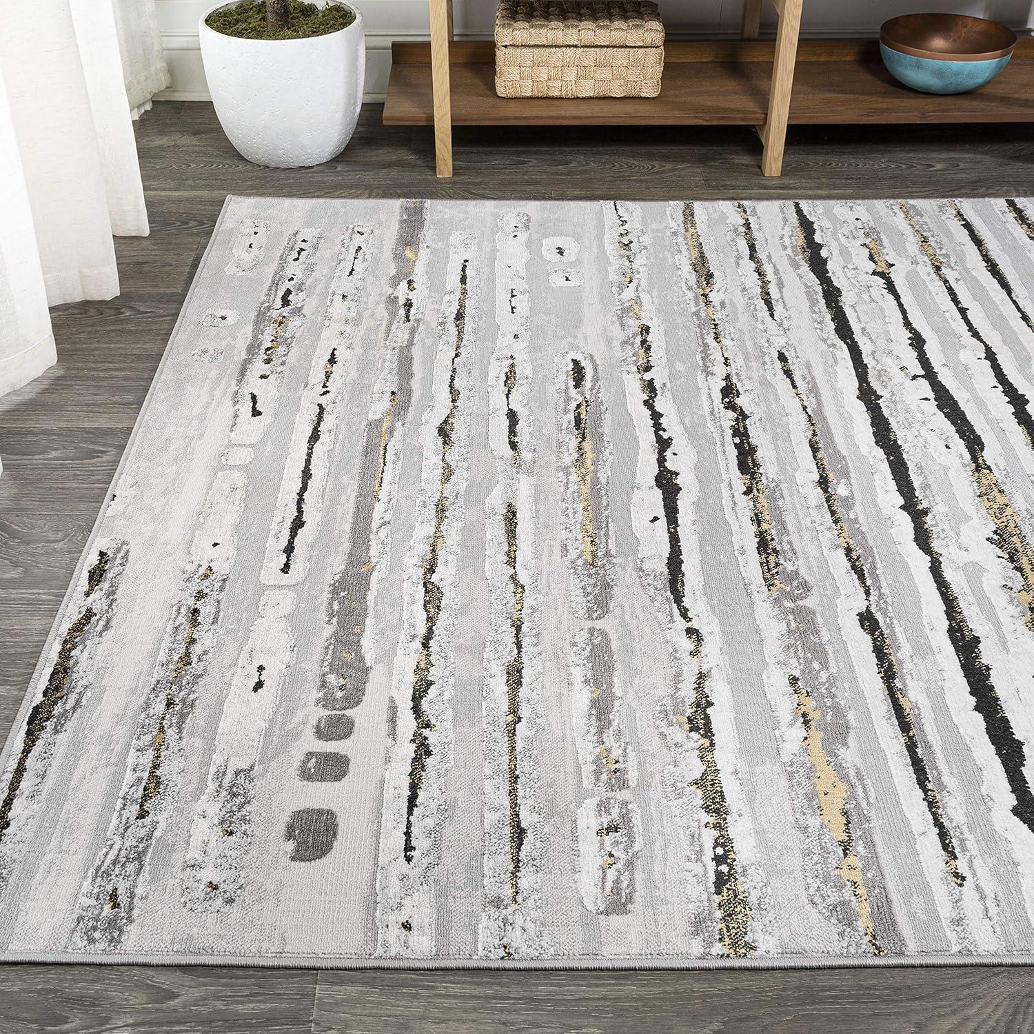 5'x8' Batten Modern Stripe Area Rug, Gray/Black - JONATHAN Y