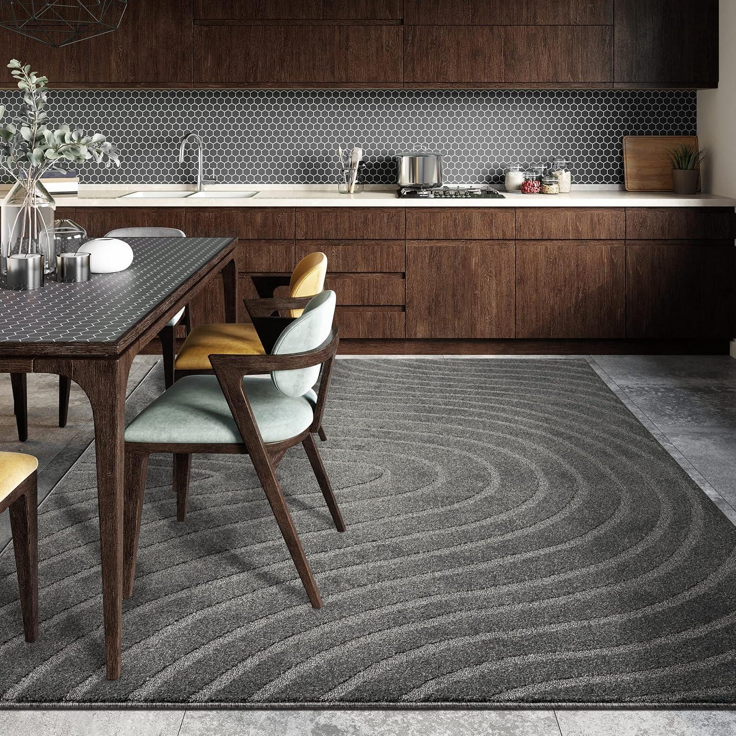 Luxe Weavers Modern Geometric Wave Anthracite 8x10 Area Rug