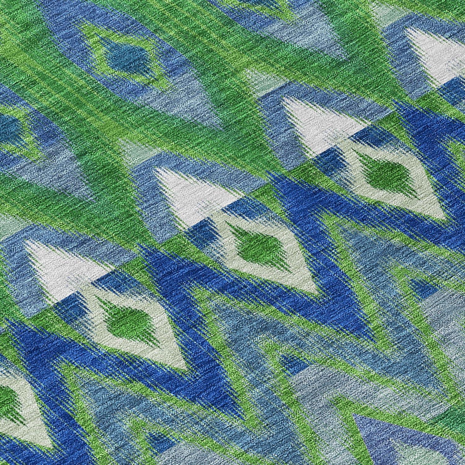 Green and Blue Synthetic Washable Rectangular Area Rug