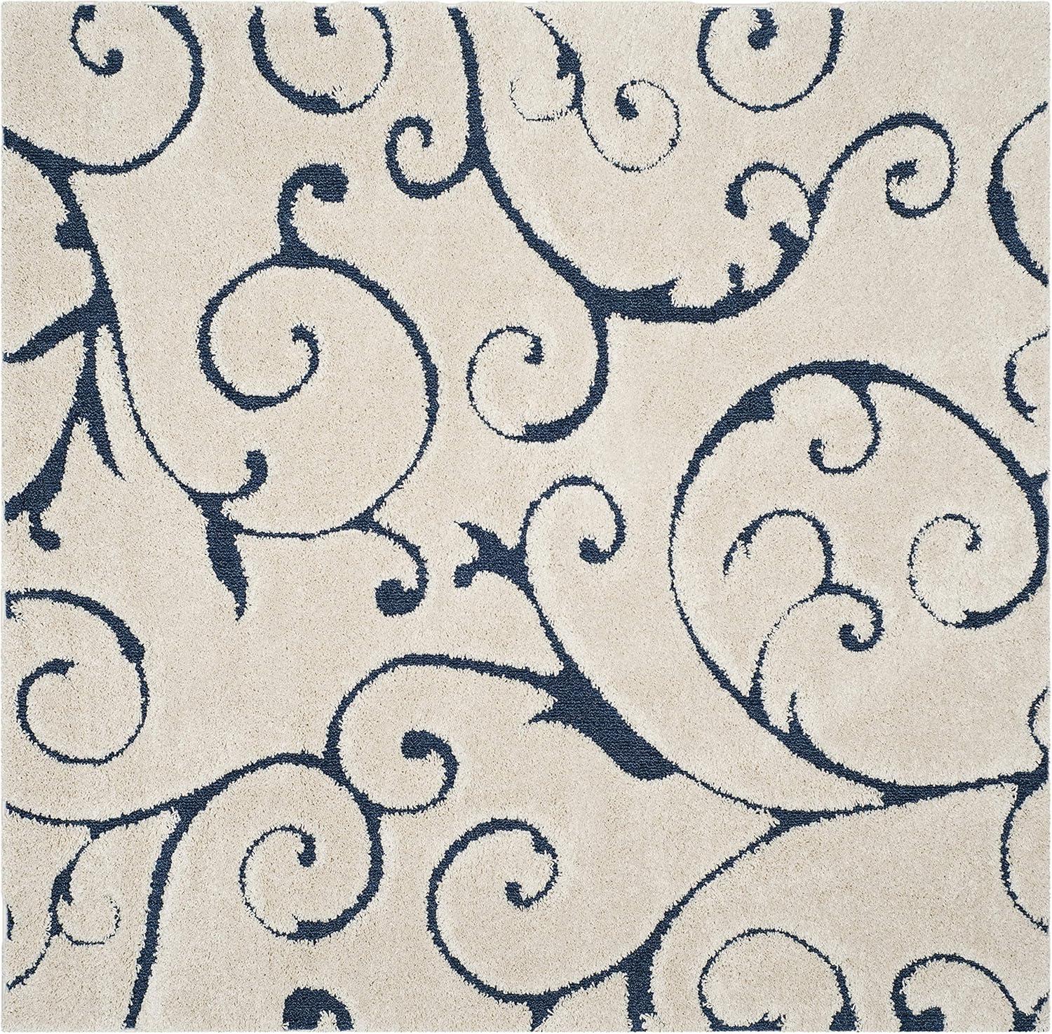 Florida Shag SG455 Power Loomed Indoor Area Rug - Cream/Blue - 9'x9' - Safavieh.