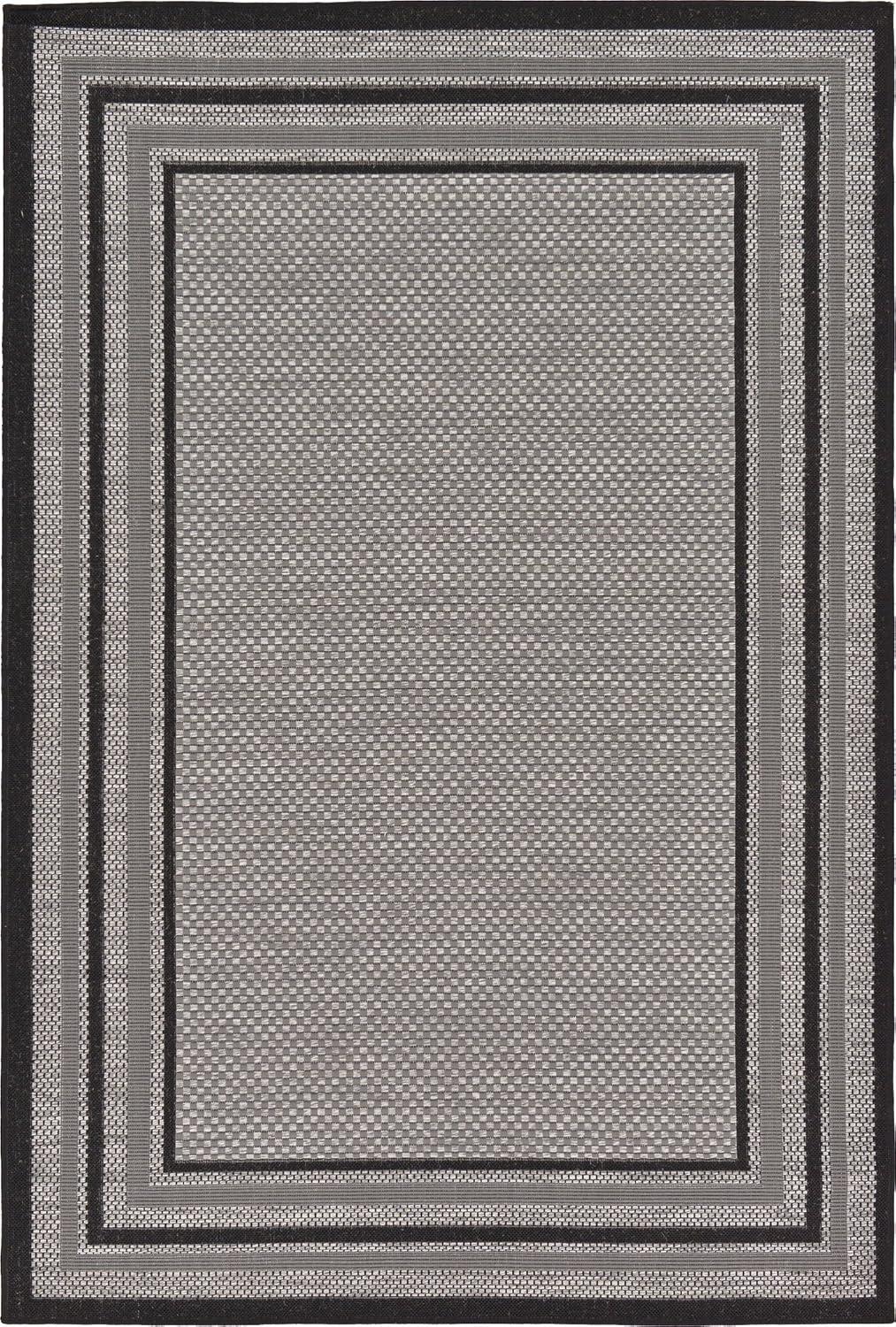 Unique Loom Multi Border Outdoor 5 x 8 (ft) Loomed Polypropylene Gray/Black Rectangular Indoor/Outdoor Geometric Area rug