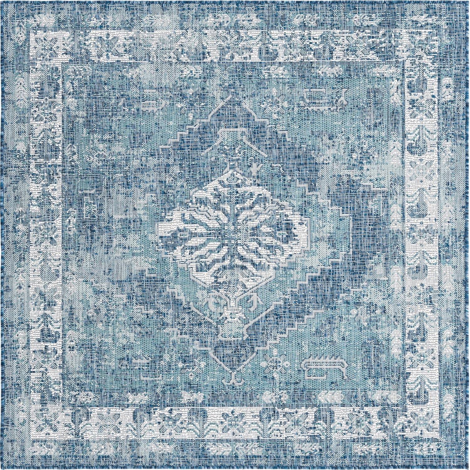 Unique Loom 5' 3 x 5' 3 Square Indoor/Outdoor Traditional Blue Area Rug