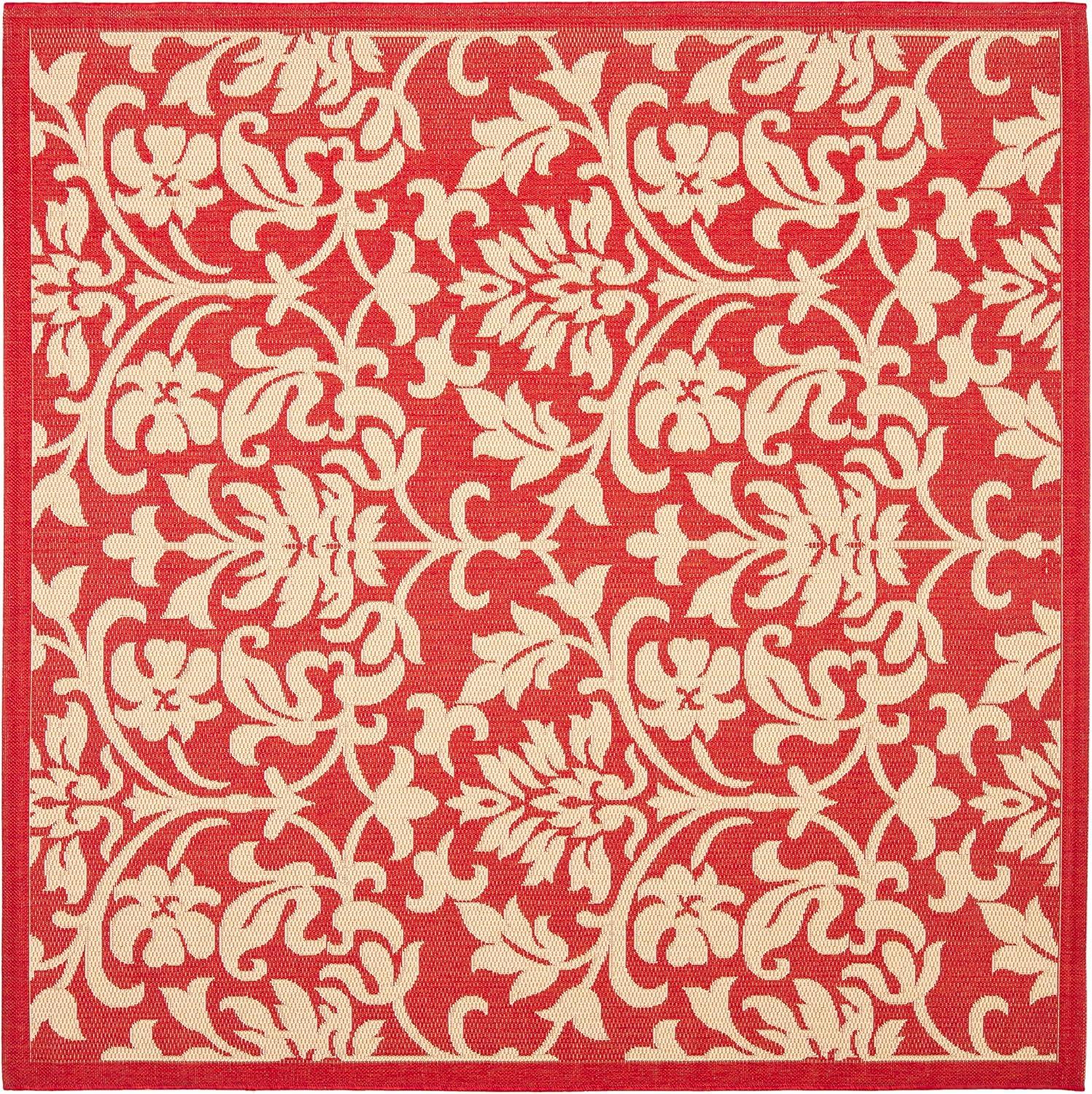 SAFAVIEH Courtyard Yvette Floral Indoor/Outdoor Area Rug, Red/Natural, 7'10" x 7'10" Square