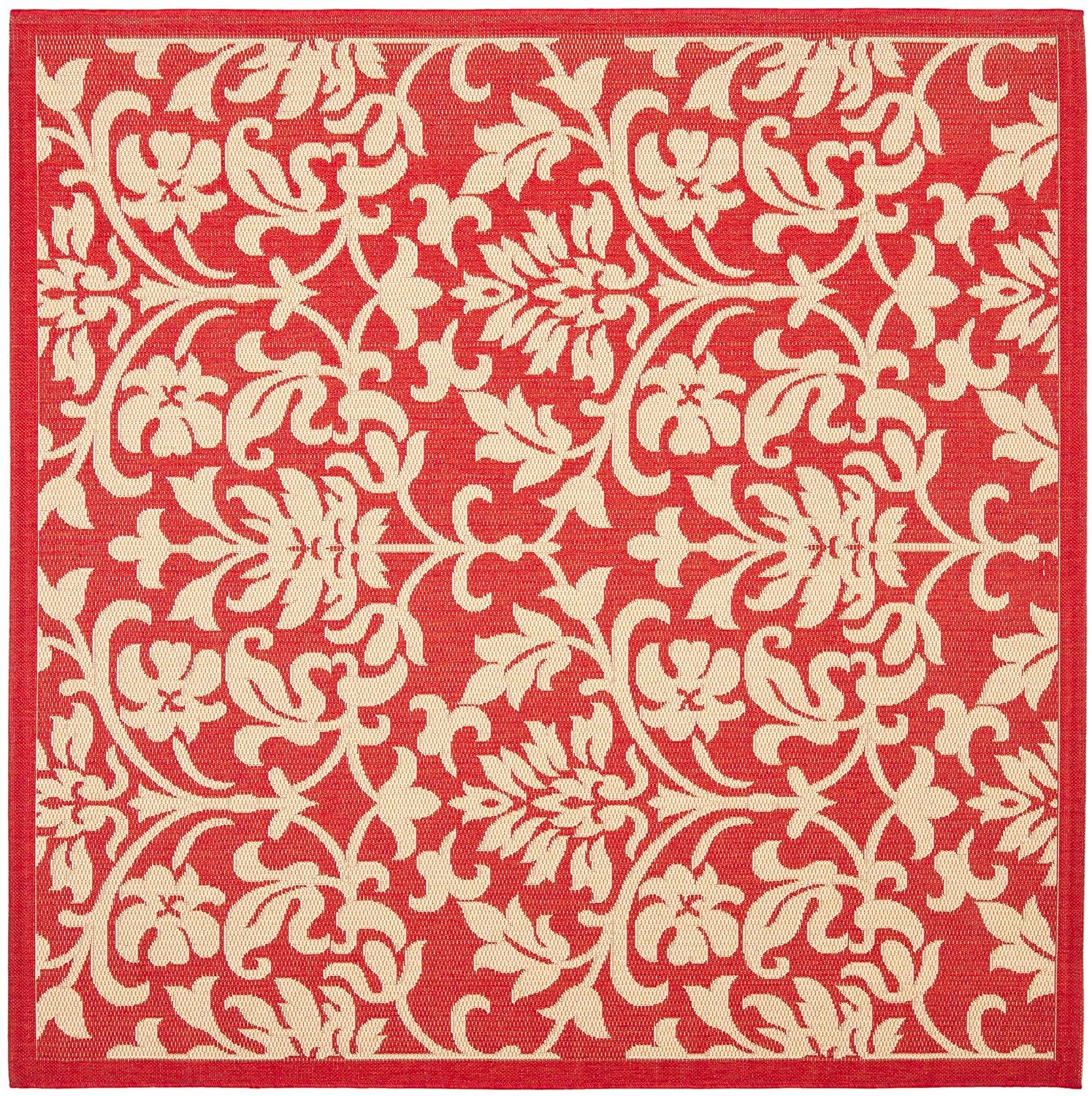 SAFAVIEH Courtyard Yvette Floral Indoor/Outdoor Area Rug, Red/Natural, 7'10" x 7'10" Square