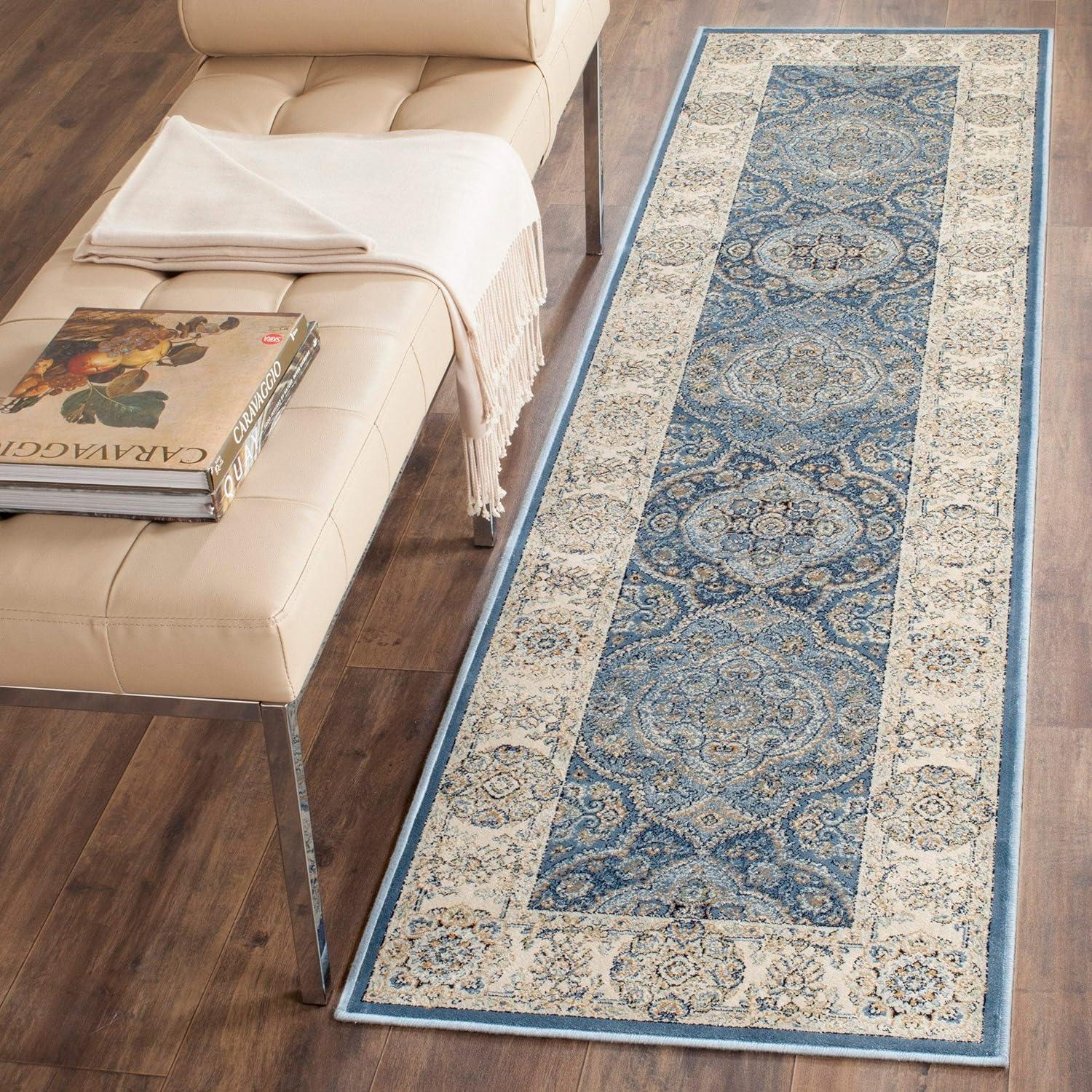 Handmade Ivory and Navy 5' x 7' Rectangular Viscose Area Rug