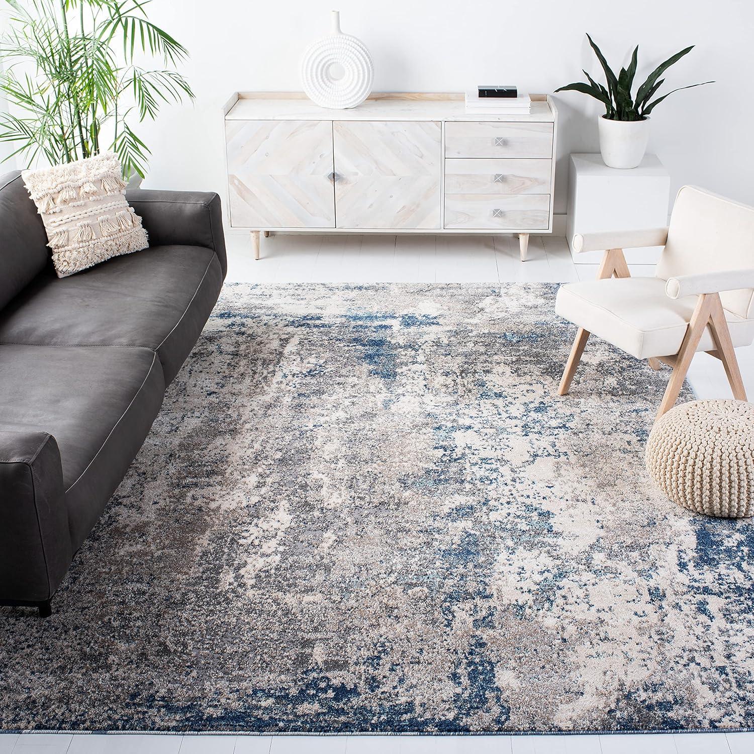 Aston Gray and Blue Abstract Stain-Resistant Area Rug