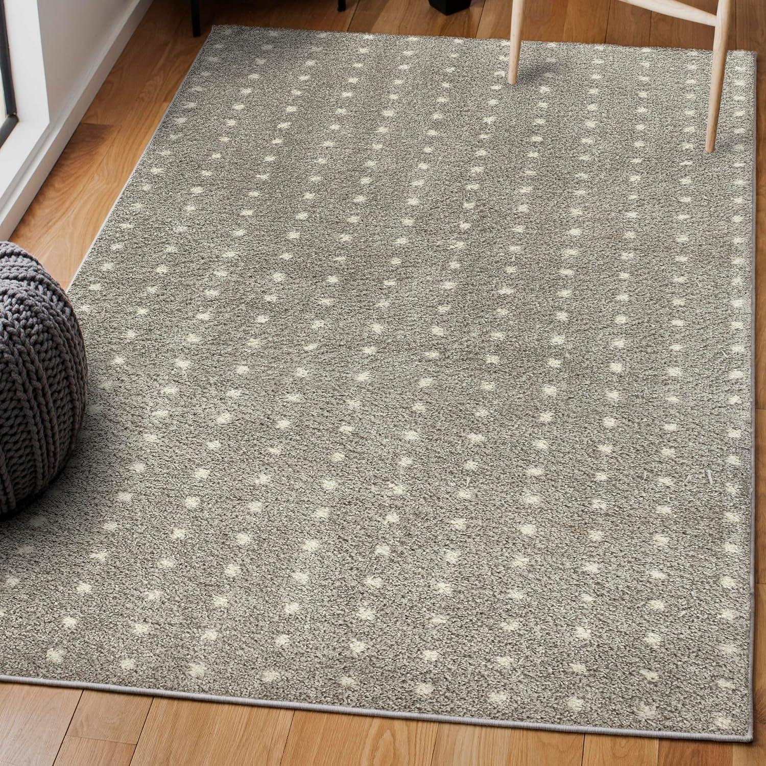 Ivory and Gray Geometric Dot Shag Area Rug