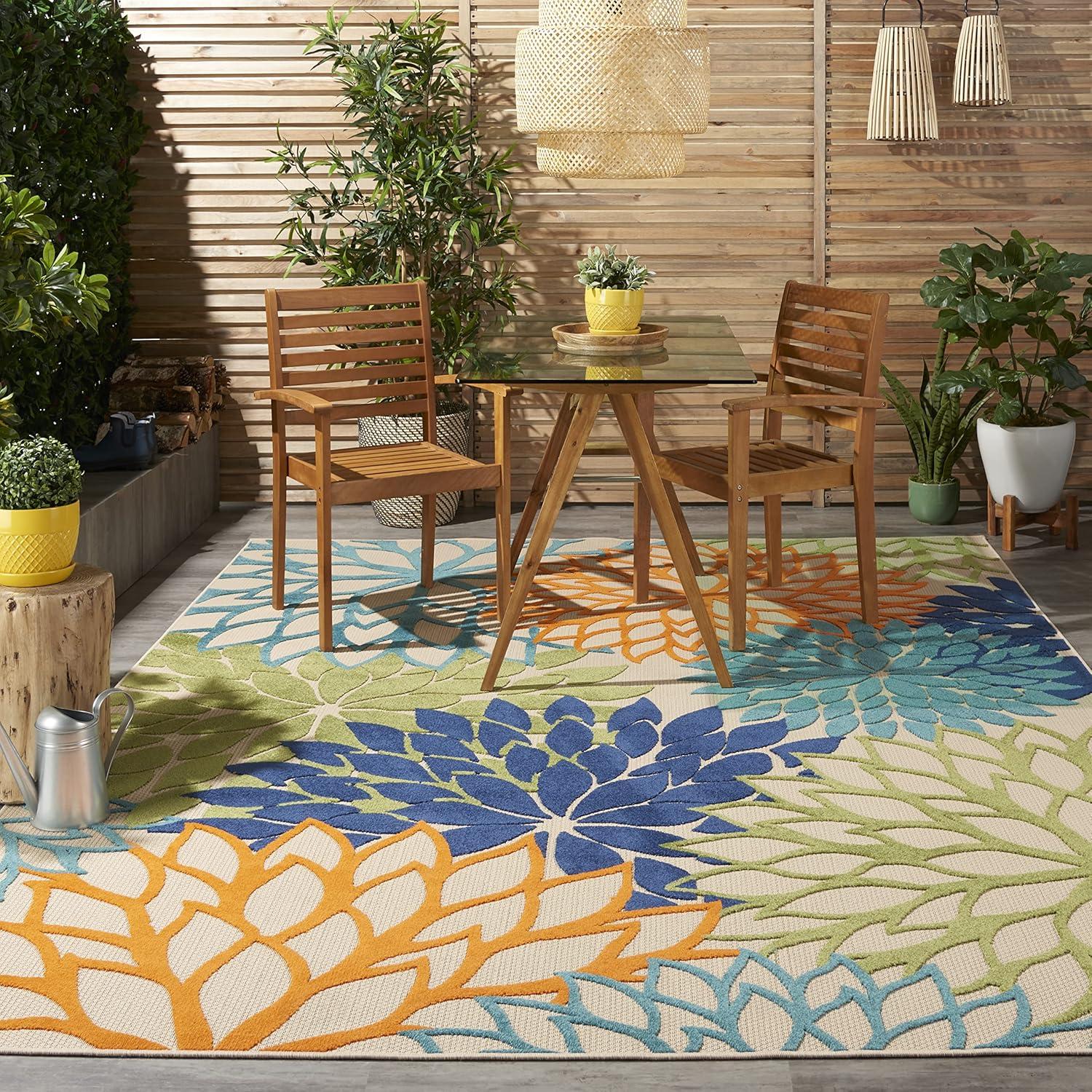 Nourison Aloha Floral Bloom Flatweave High-Low Indoor Outdoor Area Rug Multicolor 7' x 10'