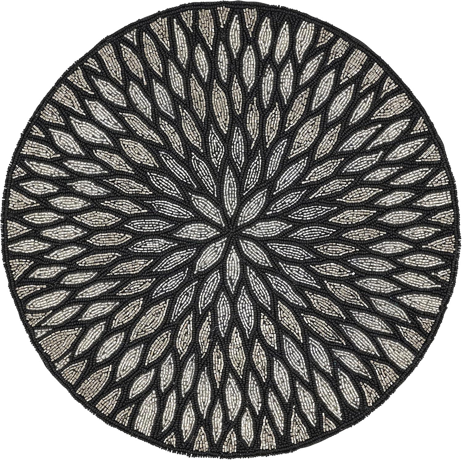 Saro Lifestyle Beaded Design Placemat (Set of 4), Black, 15" Round