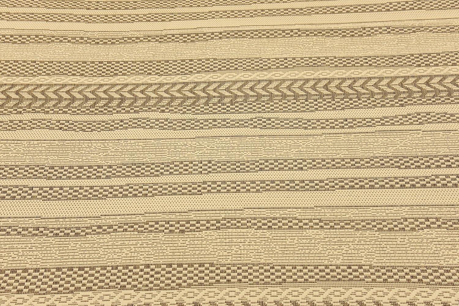 Unique Loom Outdoor Border Collection Area Rug - Lines (6' 1" Square Beige/Brown)