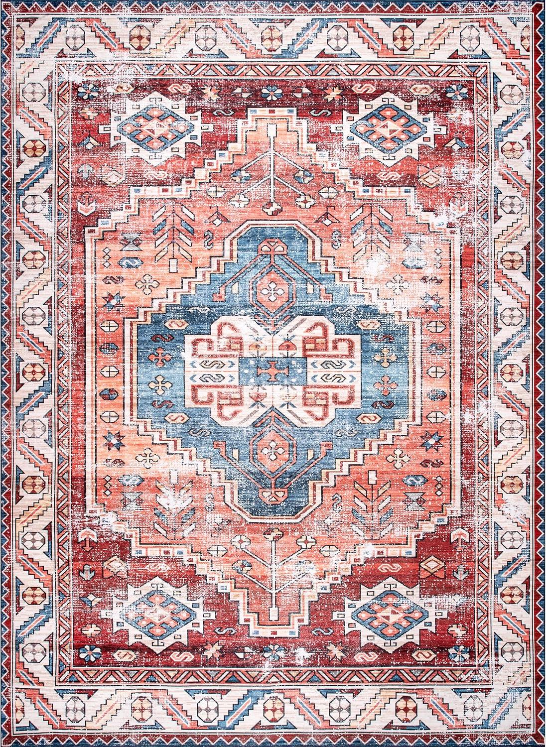 Nuloom Marli Pet Friendly Machine Washable Faded Medallion Area Rug, 5' x 8', Rust