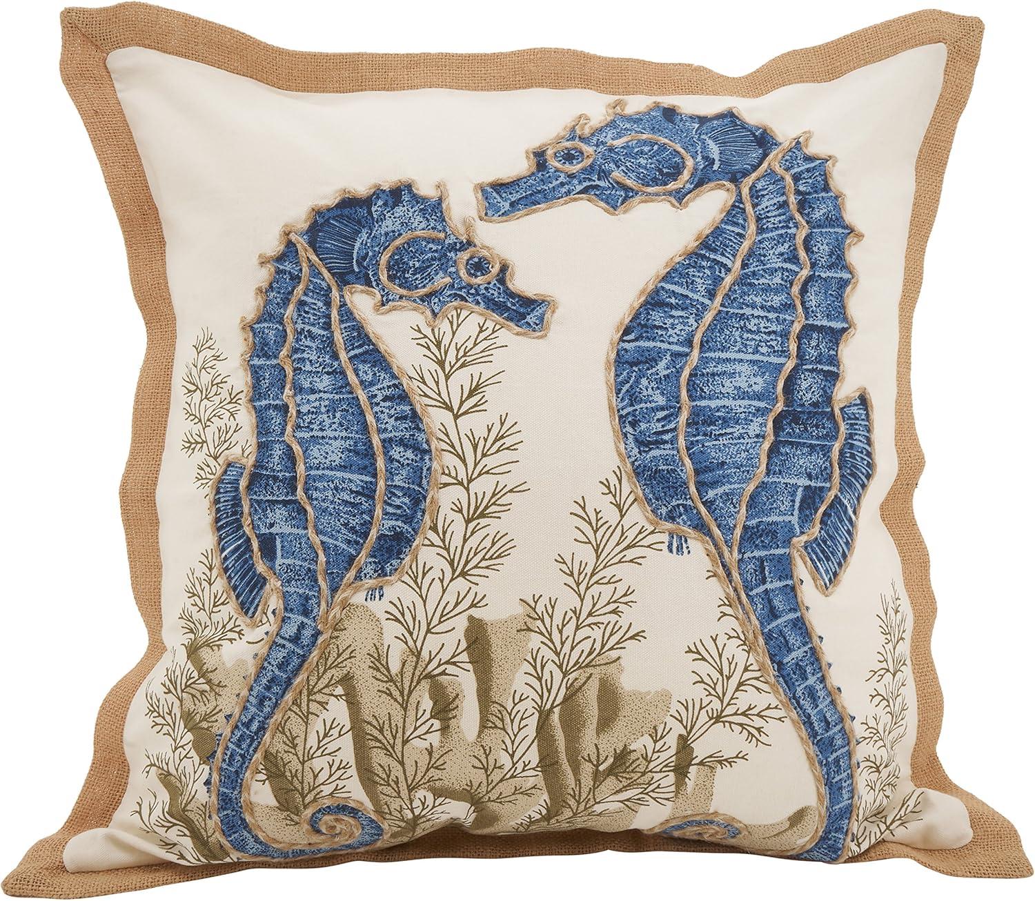 20"x20" Oversize 'I See Seahorses' Square Throw Pillow Blue - Saro Lifestyle: Nautical Coastal Decor