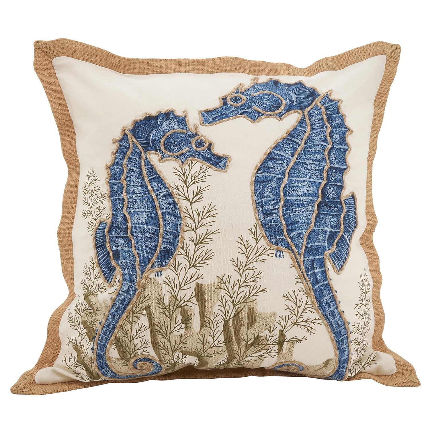 Saro Neptunian Collection Embroidered Cotton Throw Pillow
