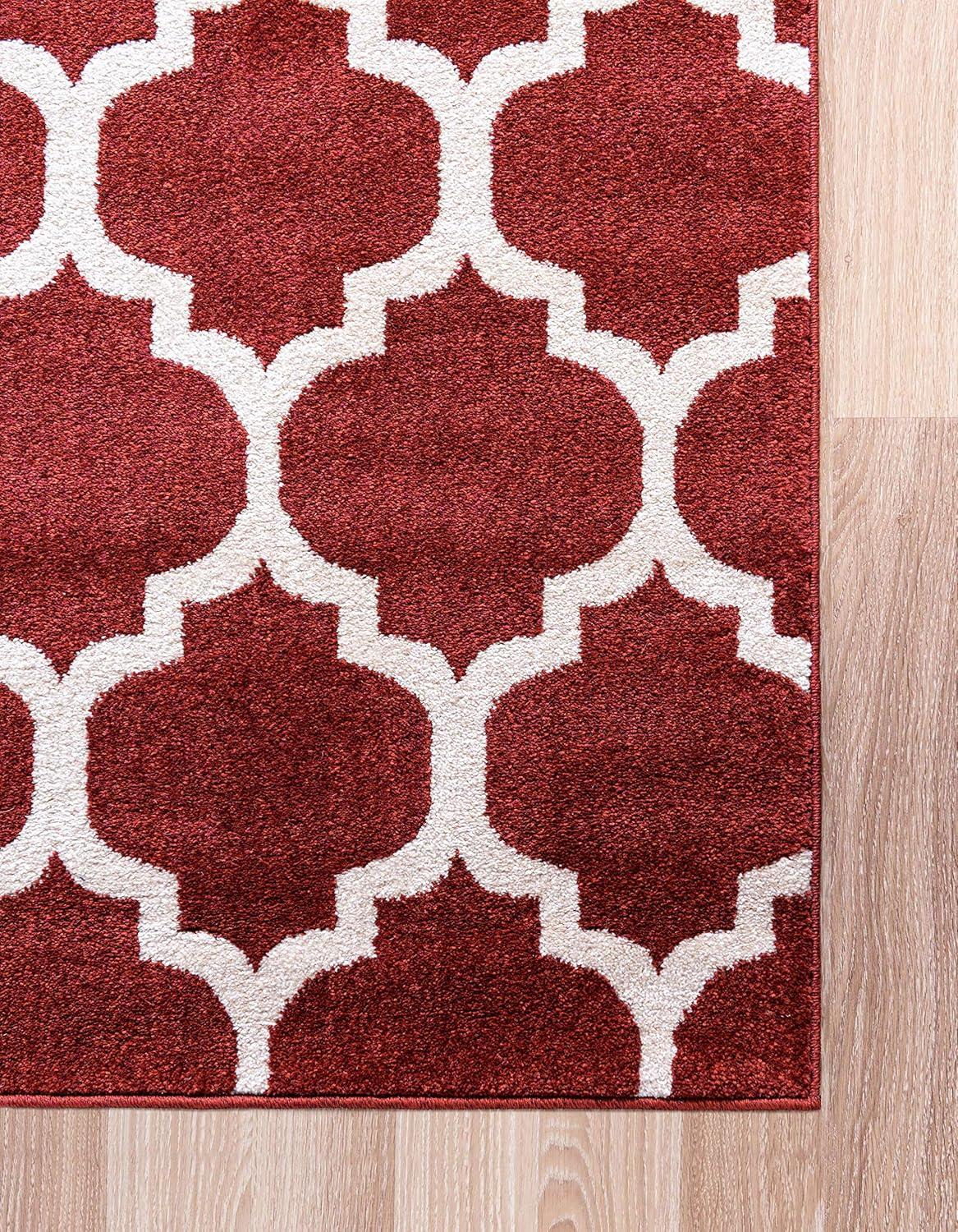 Rectangular Red Trellis Synthetic Indoor Area Rug