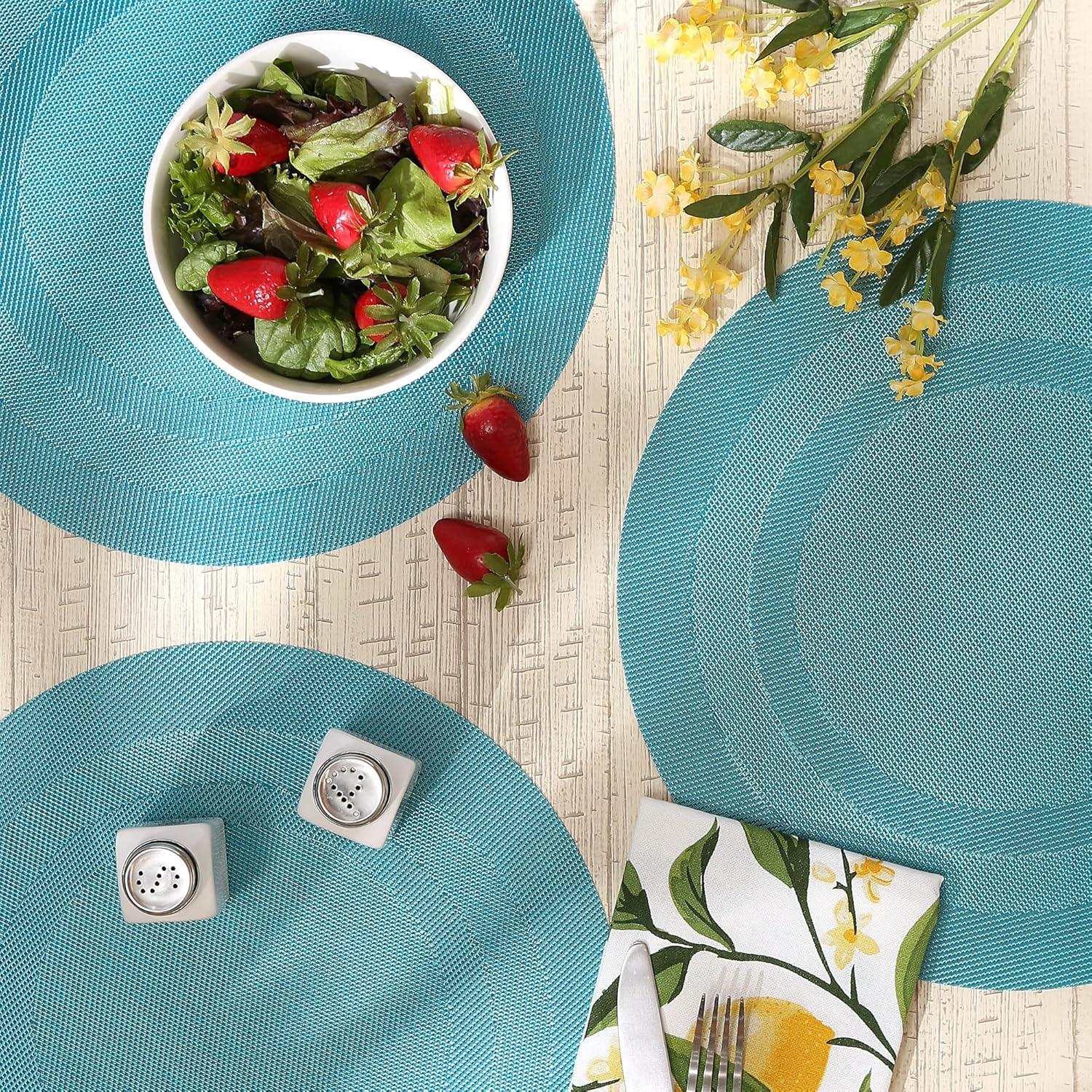 DII Teal Round PVC Doubleframe Placemat 6 Piece