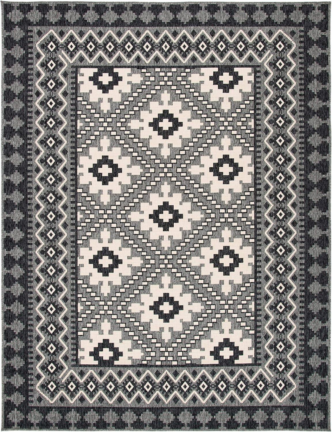 Charcoal and Ivory Easy-Care Synthetic Rectangular Area Rug