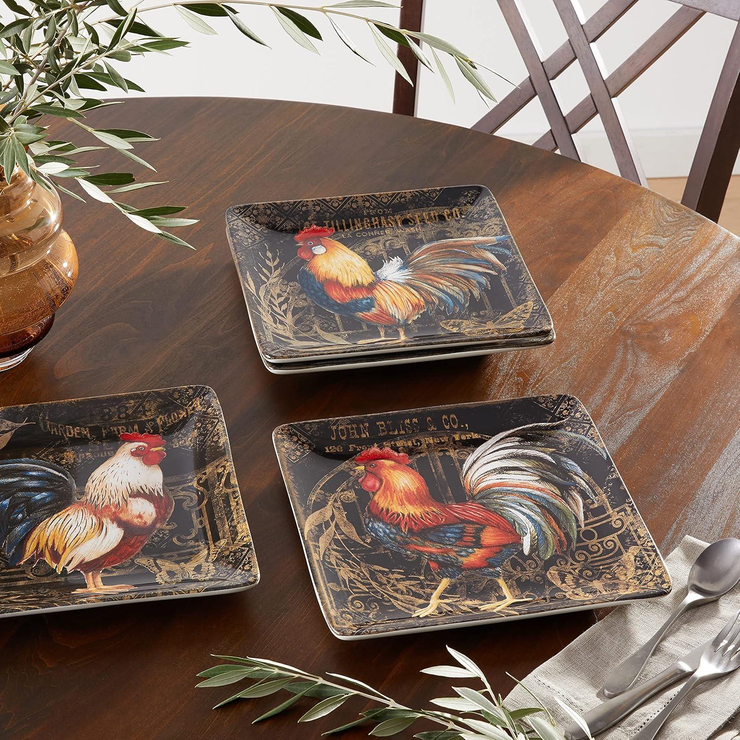 Certified International Gilded Rooster 4 Piece Dinner Plate Set