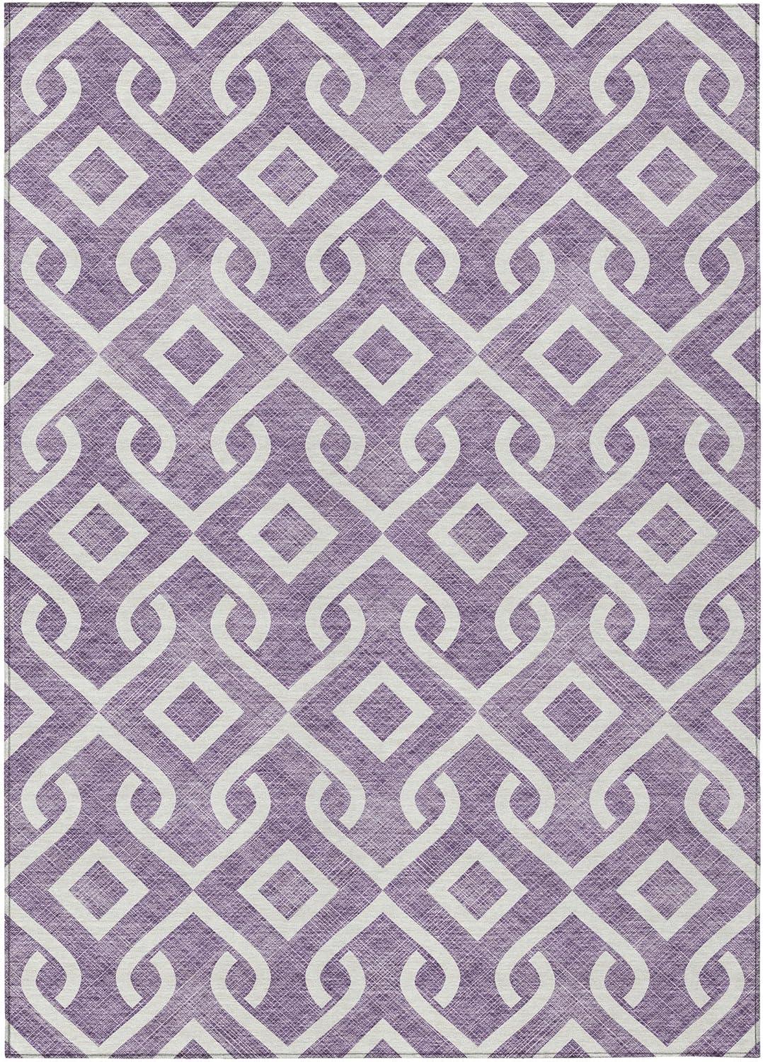 Purple Geometric Machine Washable Rectangular Area Rug