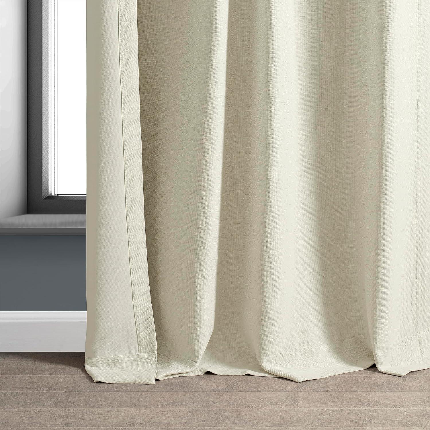 White Puddle Length Blackout Linen-Polyester Window Panel