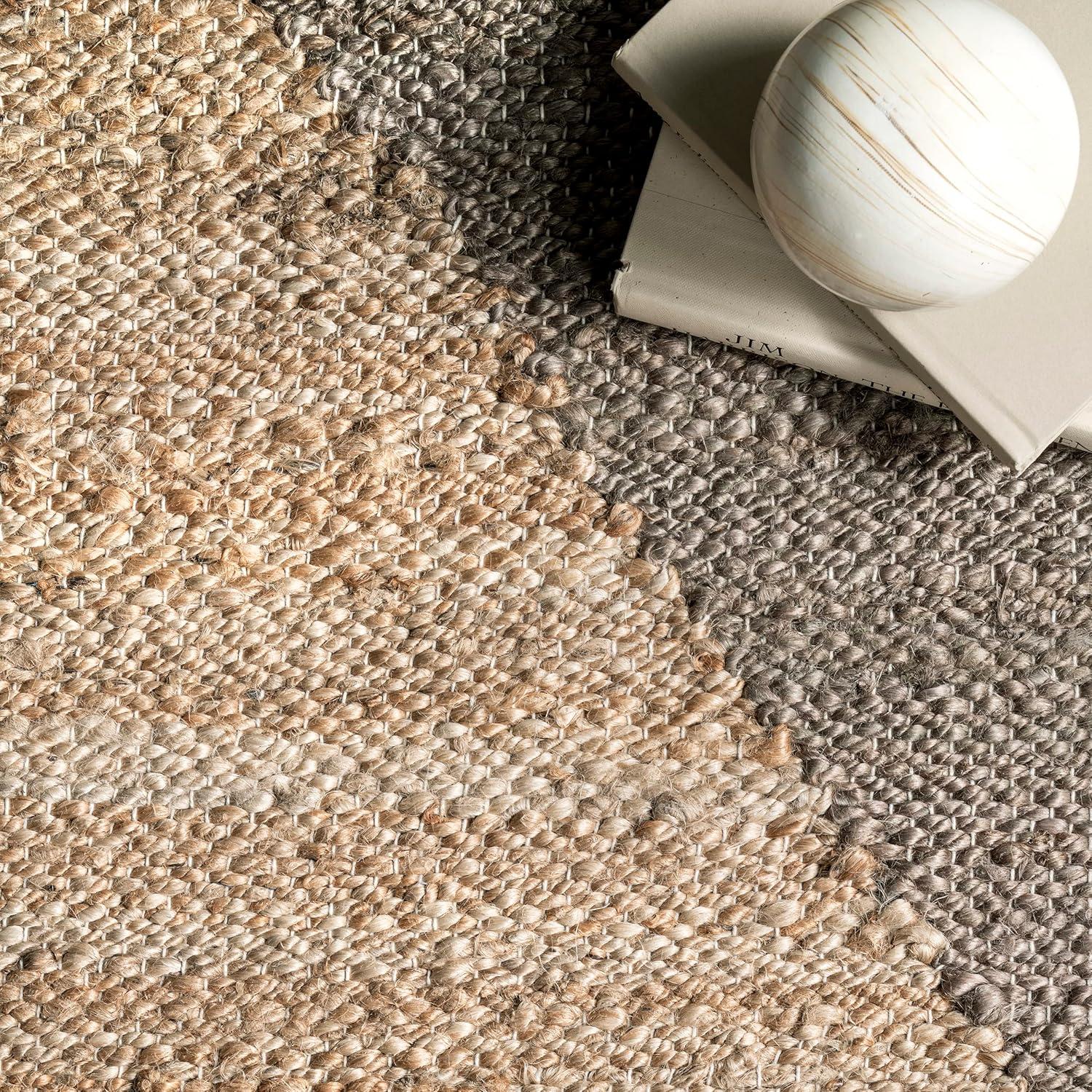 Handcrafted Gray Cotton-Jute Blend Rectangular Rug, 64in