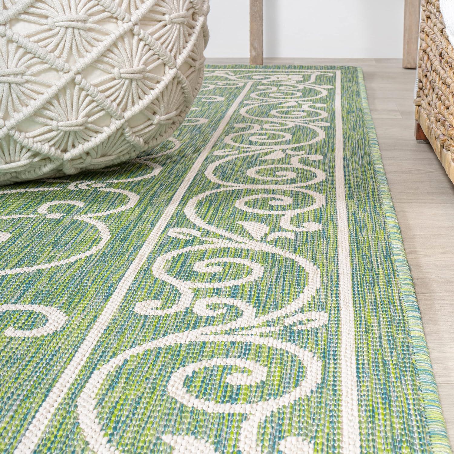 8' x 10' Charleston Vintage Filigree Textured Weave Indoor/Outdoor Area Rug, Green/Ivory - JONATHAN Y