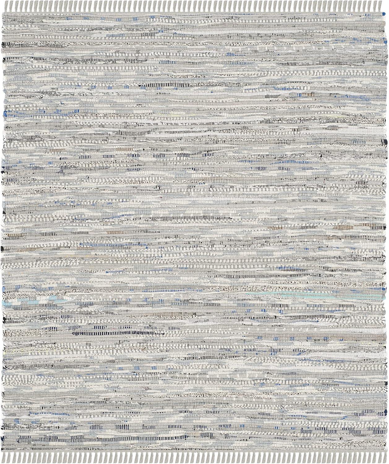 Gray Cotton Stripe Flat Woven Handmade Square Rug - 10' x 10'