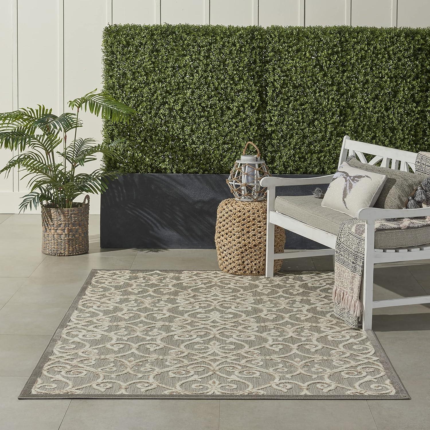 Nourison Aloha Contemporary Scroll Flatweave High-Low Indoor Outdoor Area Rug Natural 5'3" x 7'5"