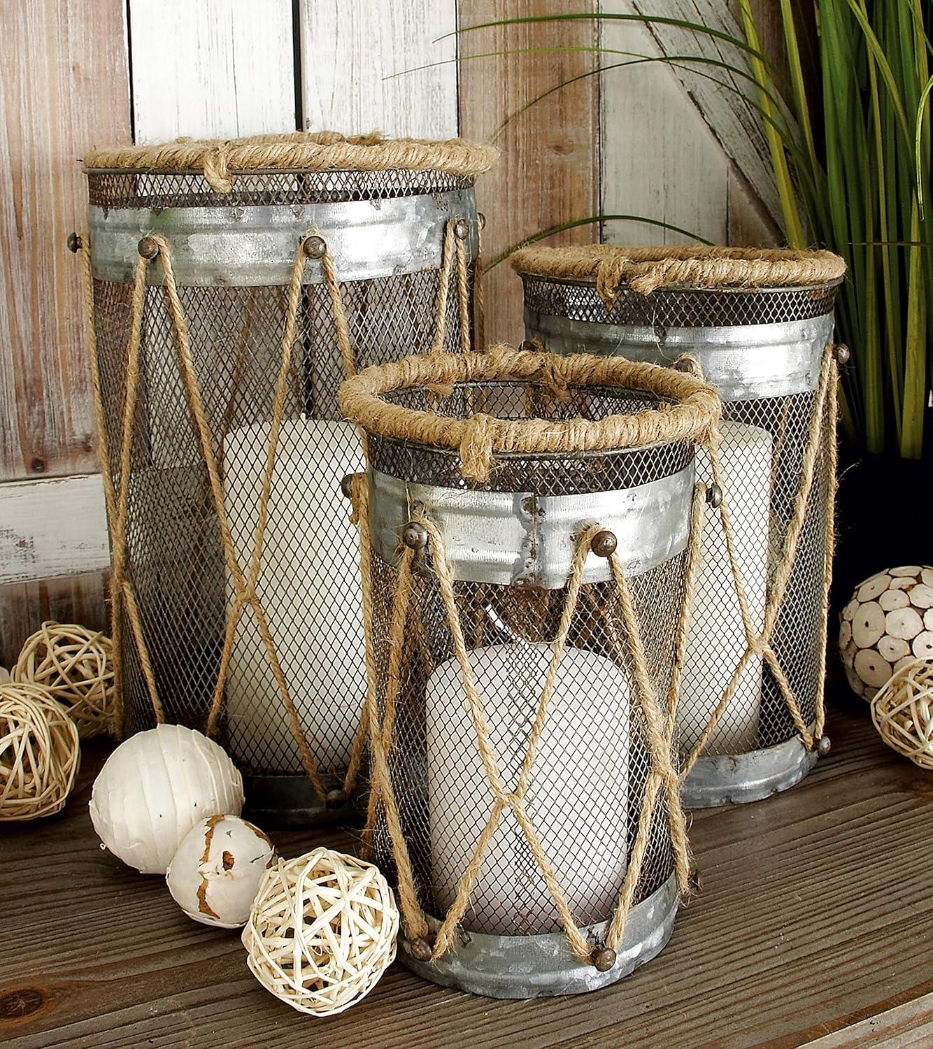 Elegant Silver Metal Hanging Hurricane Candle Lantern Trio