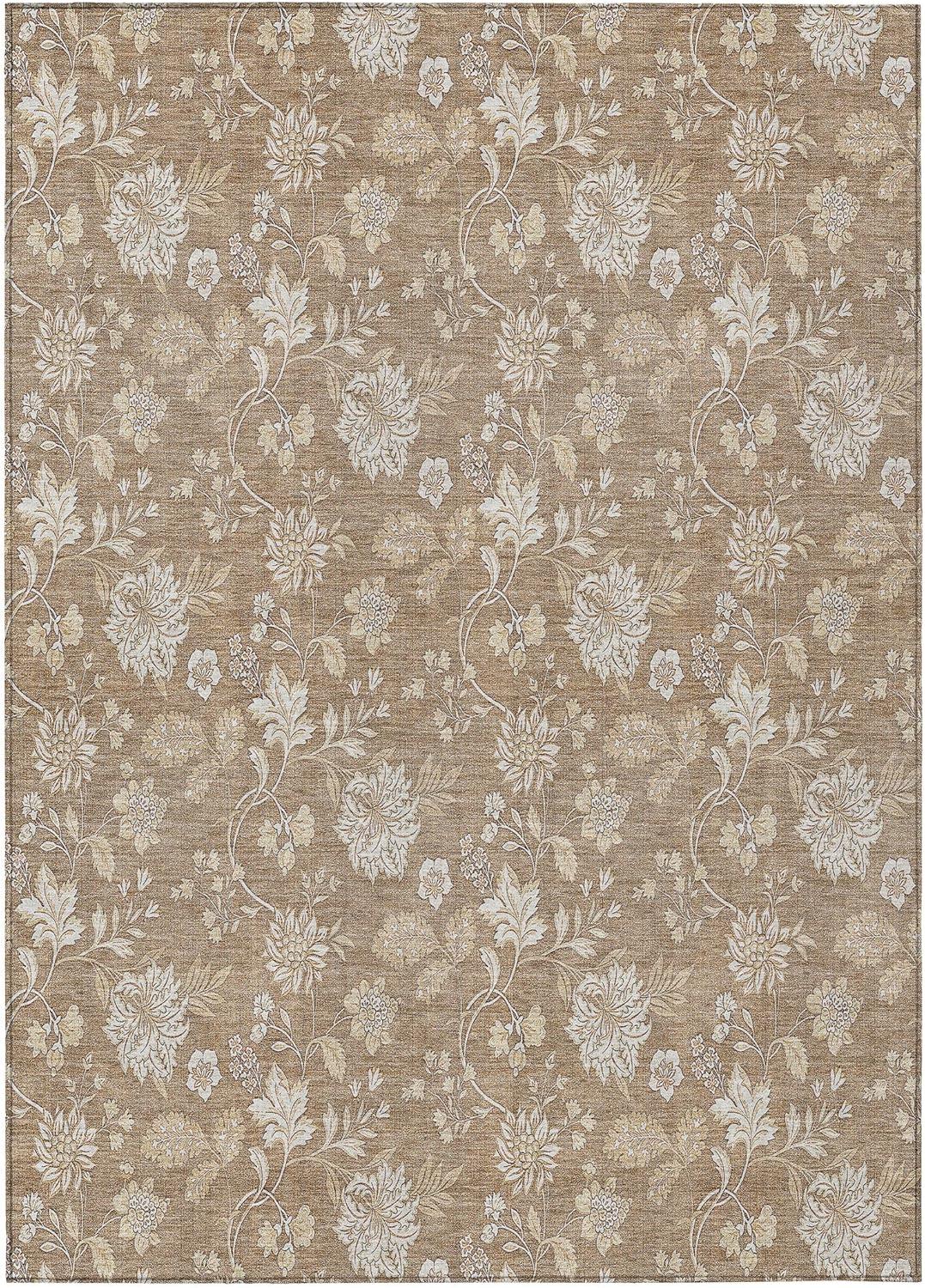 Copper Floral Synthetic 5' x 7' Washable Area Rug