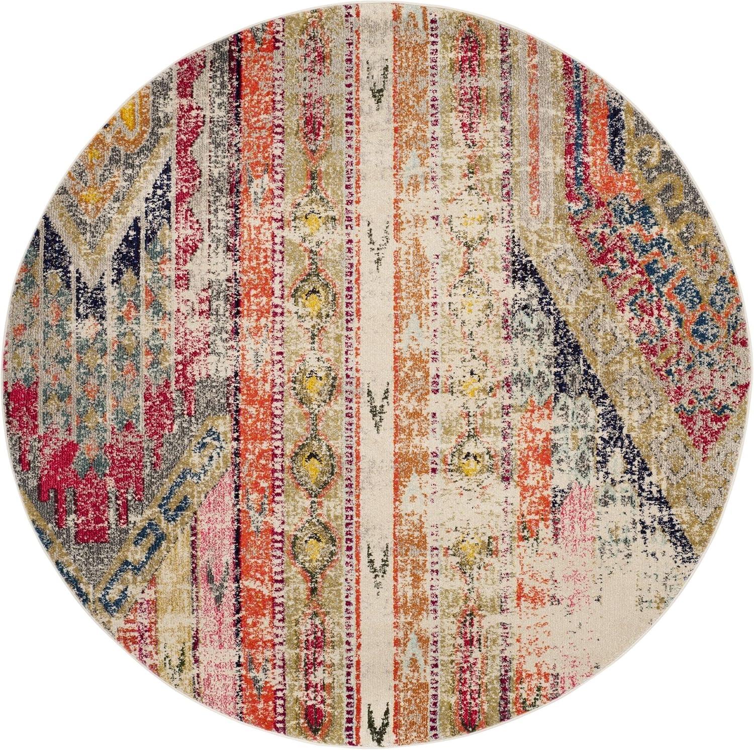 Monaco MNC222 Power Loomed Indoor Accent Rug - Light Grey/Multi - 4' Round - Safavieh