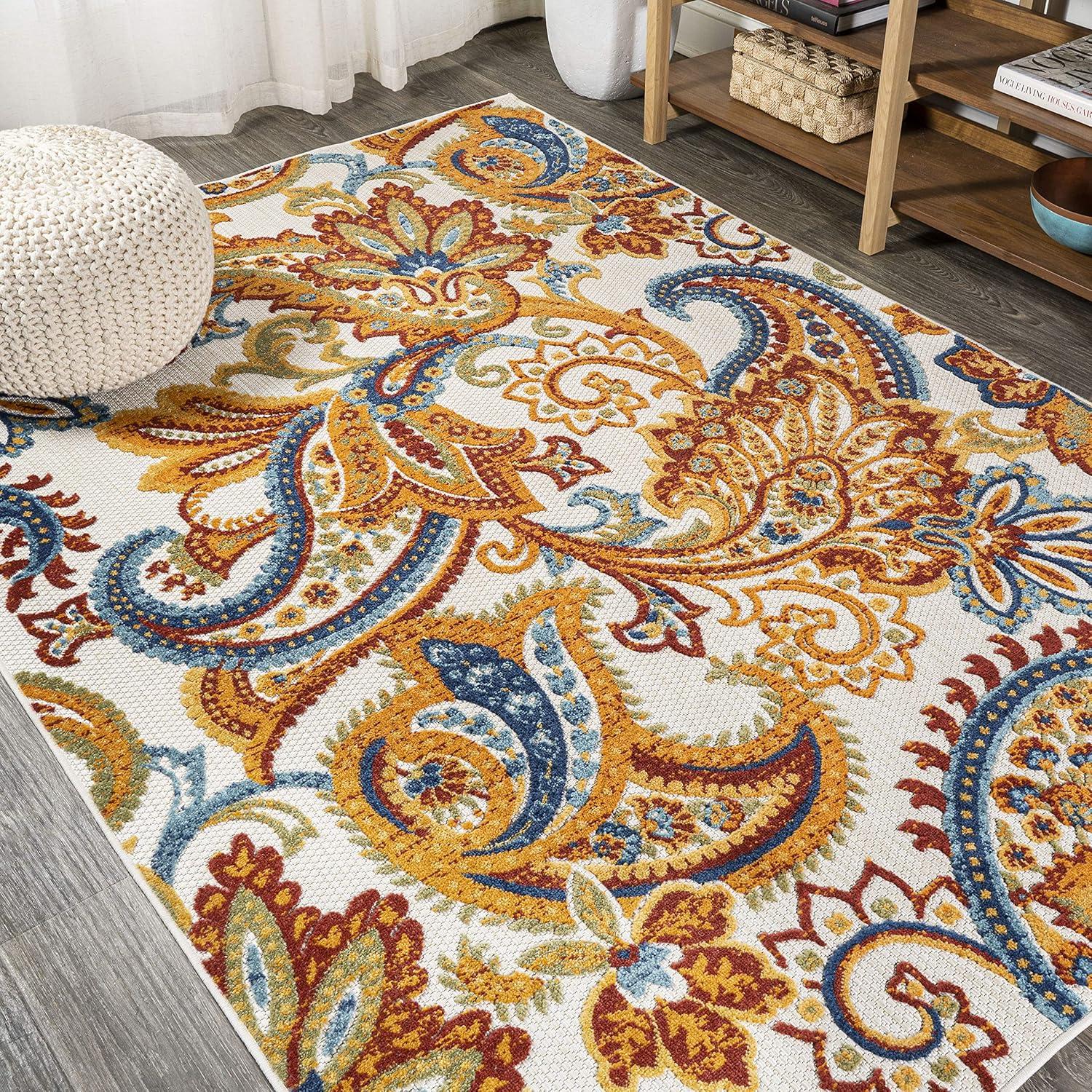 3'x5' Gordes Paisley High-Low Indoor/Outdoor Area Rug, Orange/Multi - JONATHAN Y
