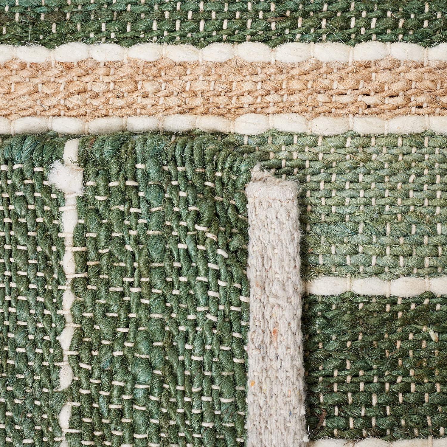 Striped Kilim STK312 Hand Woven Area Rug - Green/Natural - 6'6"x6'6" - Safavieh.