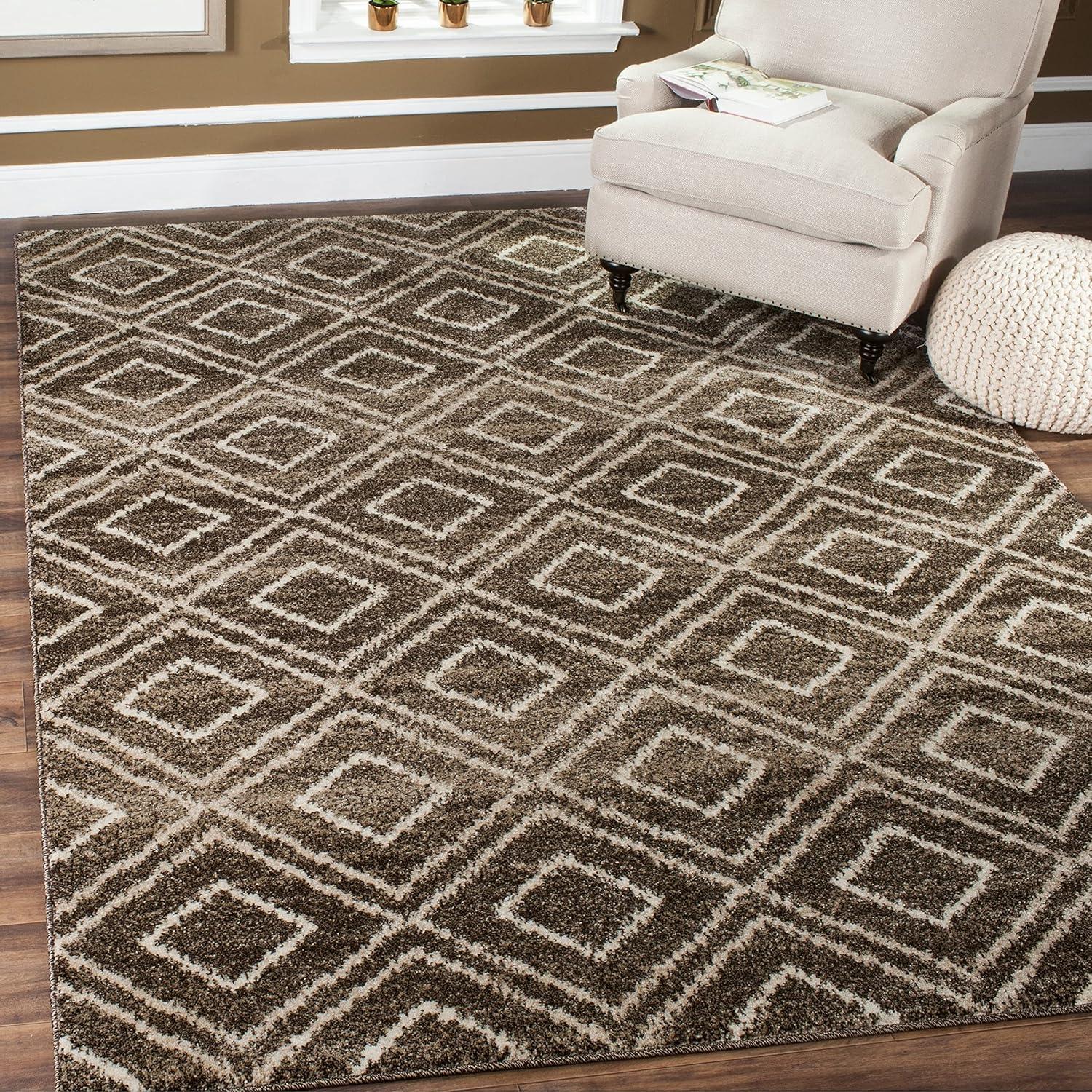 SAFAVIEH Tunisia Mandy Geometric Diamonds Area Rug, Anthracite/Cream, 8' x 10'