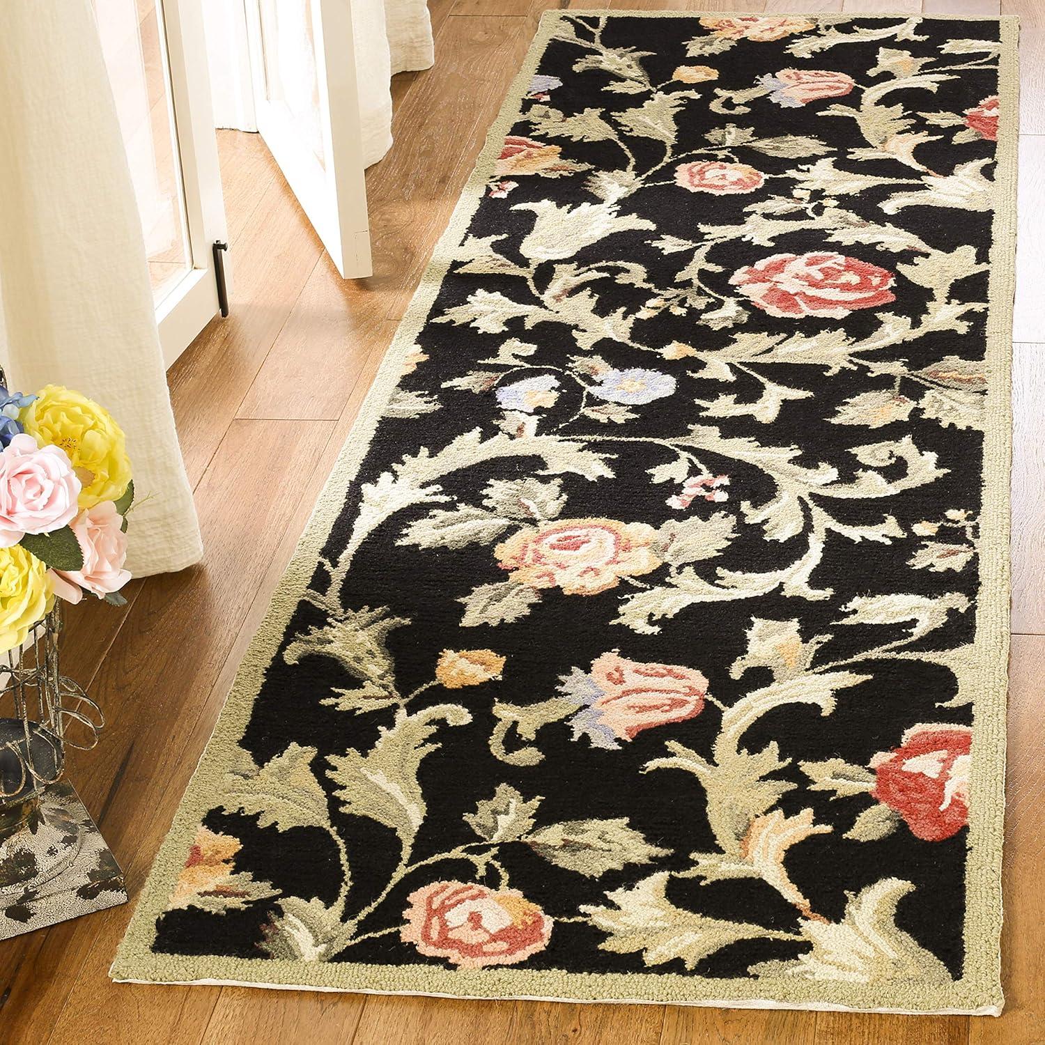 Hand Hooked Wool Floral Rug