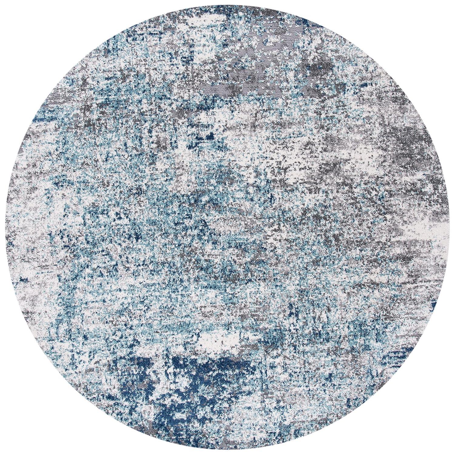 Aston ASN705 Power Loomed Indoor Accent Rug - Light Blue/Grey - 3' Round - Safavieh