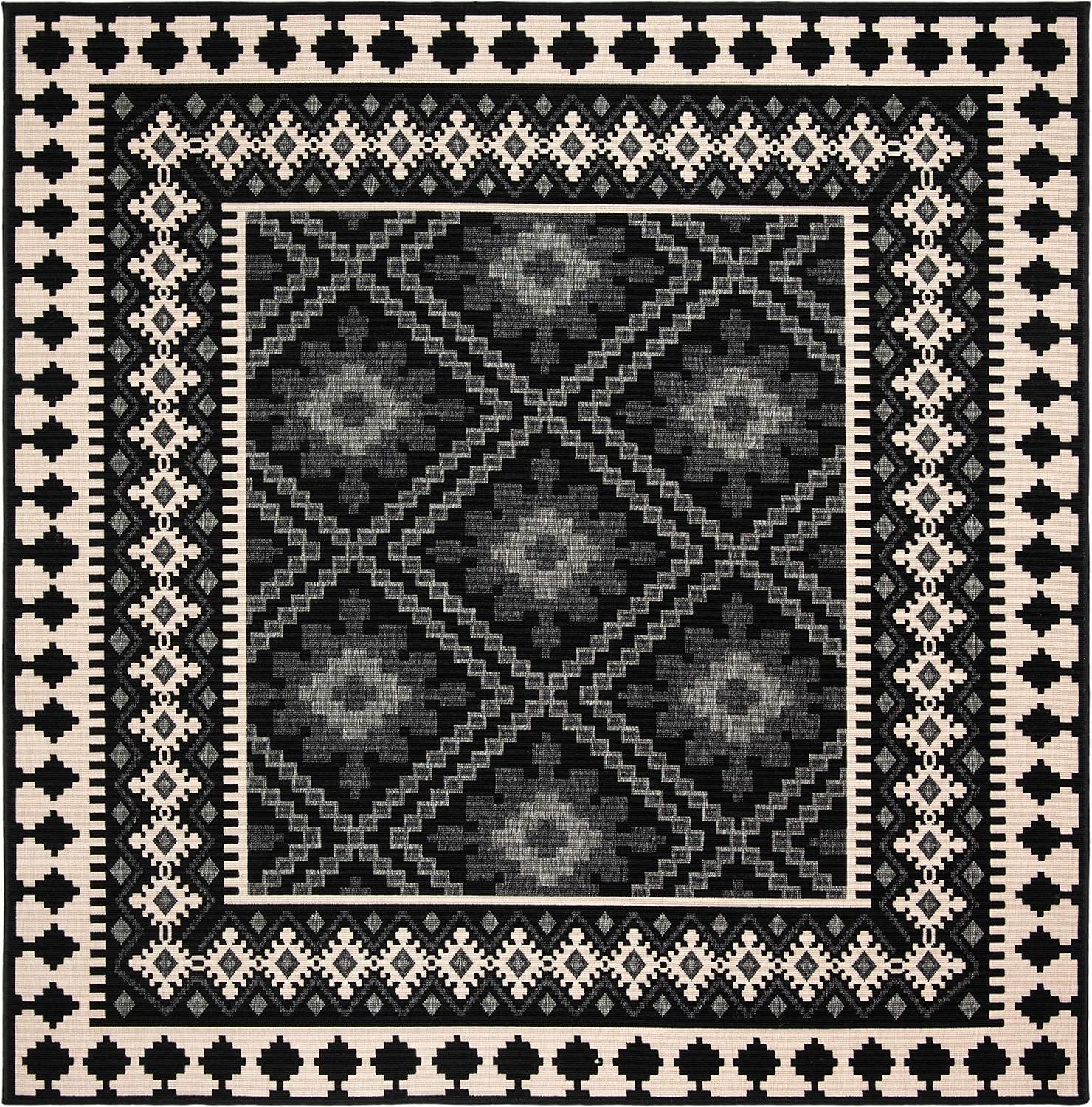 Veranda VER099 Power Loomed Indoor/Outdoor Area Rug - Black/Creme - 5'3"x5'3" - Safavieh.