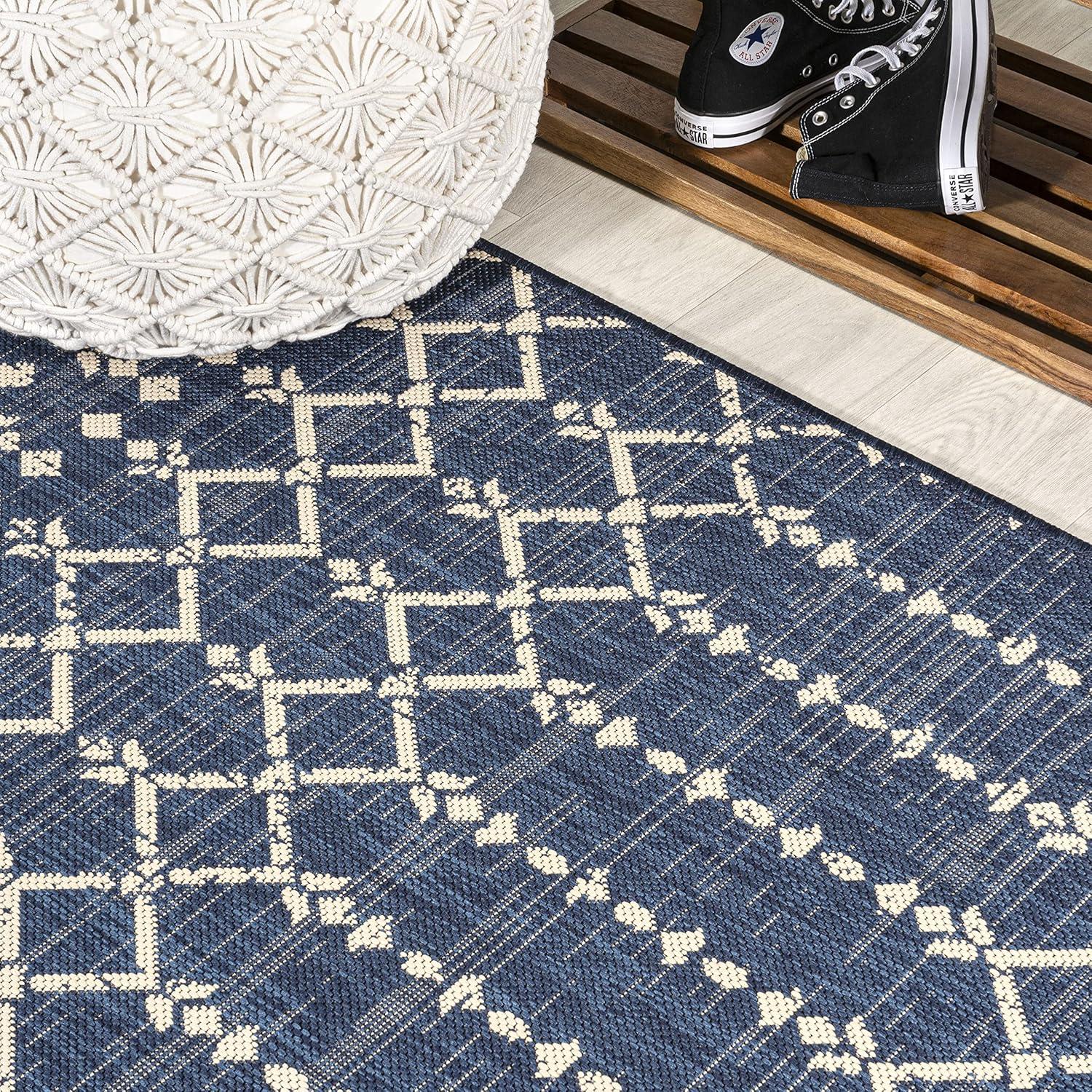 Ourika Moroccan Geometric Textured Weave Indoor/Outdoor Area Rug - JONATHAN Y