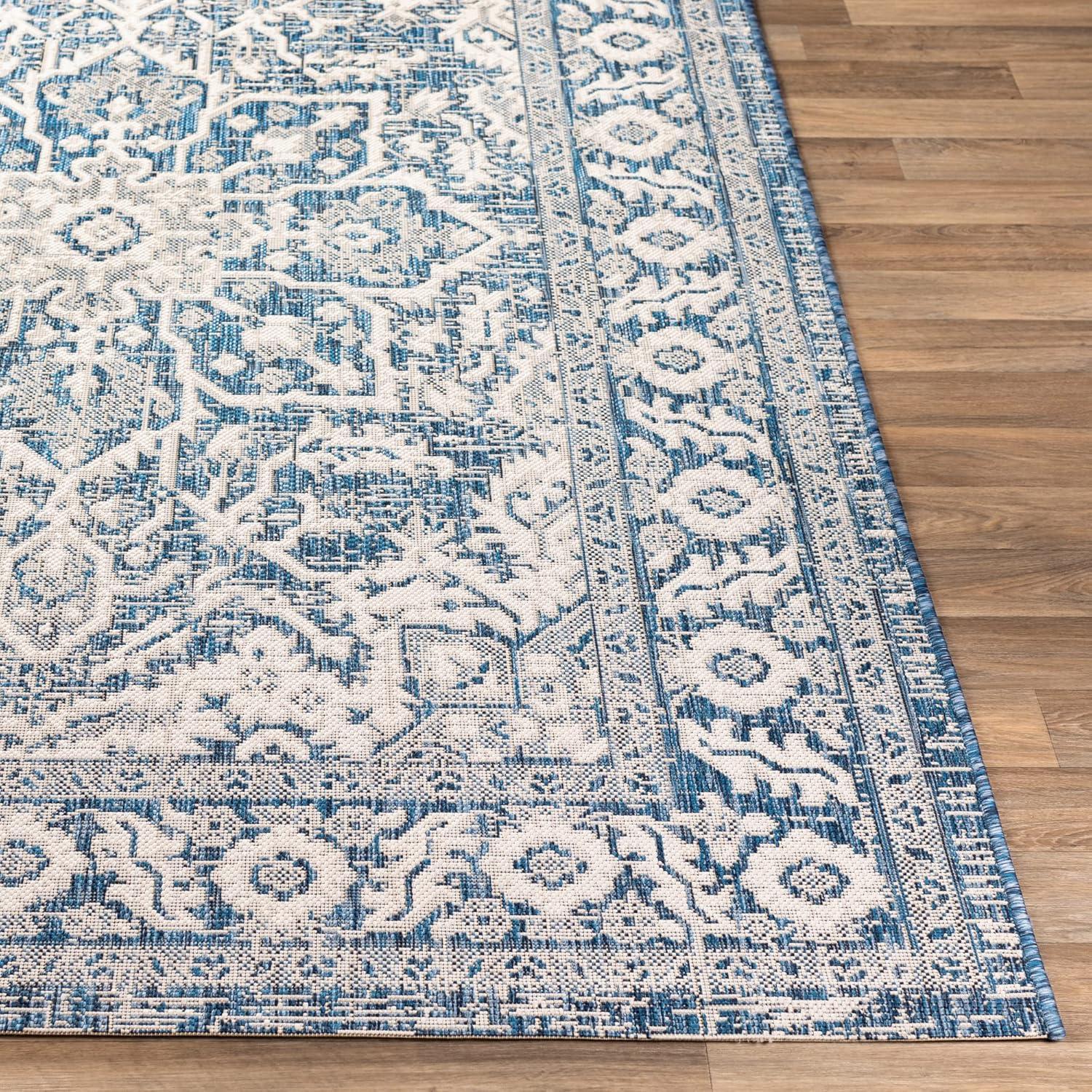 Denim Blue Synthetic Machine Woven Runner Rug, 2'7" x 12'