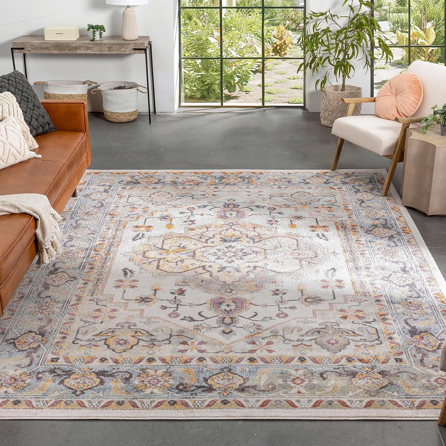 Multicolor Medallion Pattern Synthetic 8' x 10' Area Rug