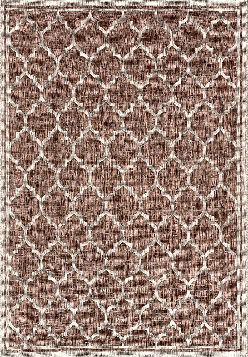 3'x5' Trebol Moroccan Trellis Textured Weave Indoor/Outdoor Area Rug, Espresso/Taupe - JONATHAN Y