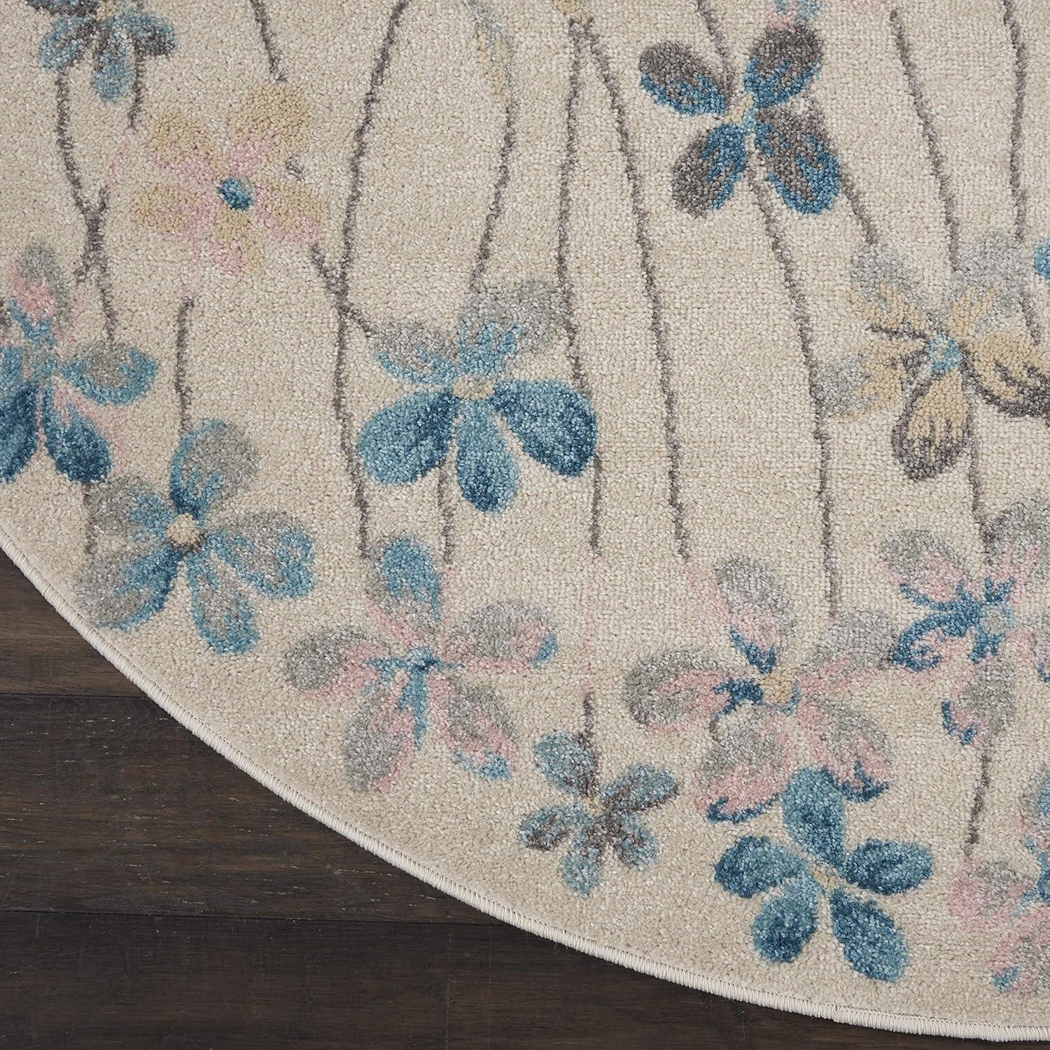 Nourison Tranquil Floral Ivory 5'3" x ROUND Area Rug, (5 Round)