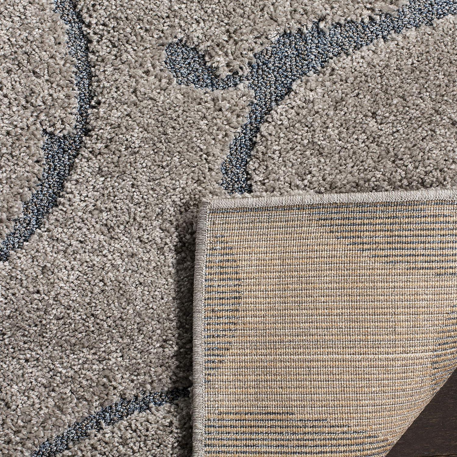 Elegance Bliss 10' Round Grey & Light Blue Floral Shag Rug