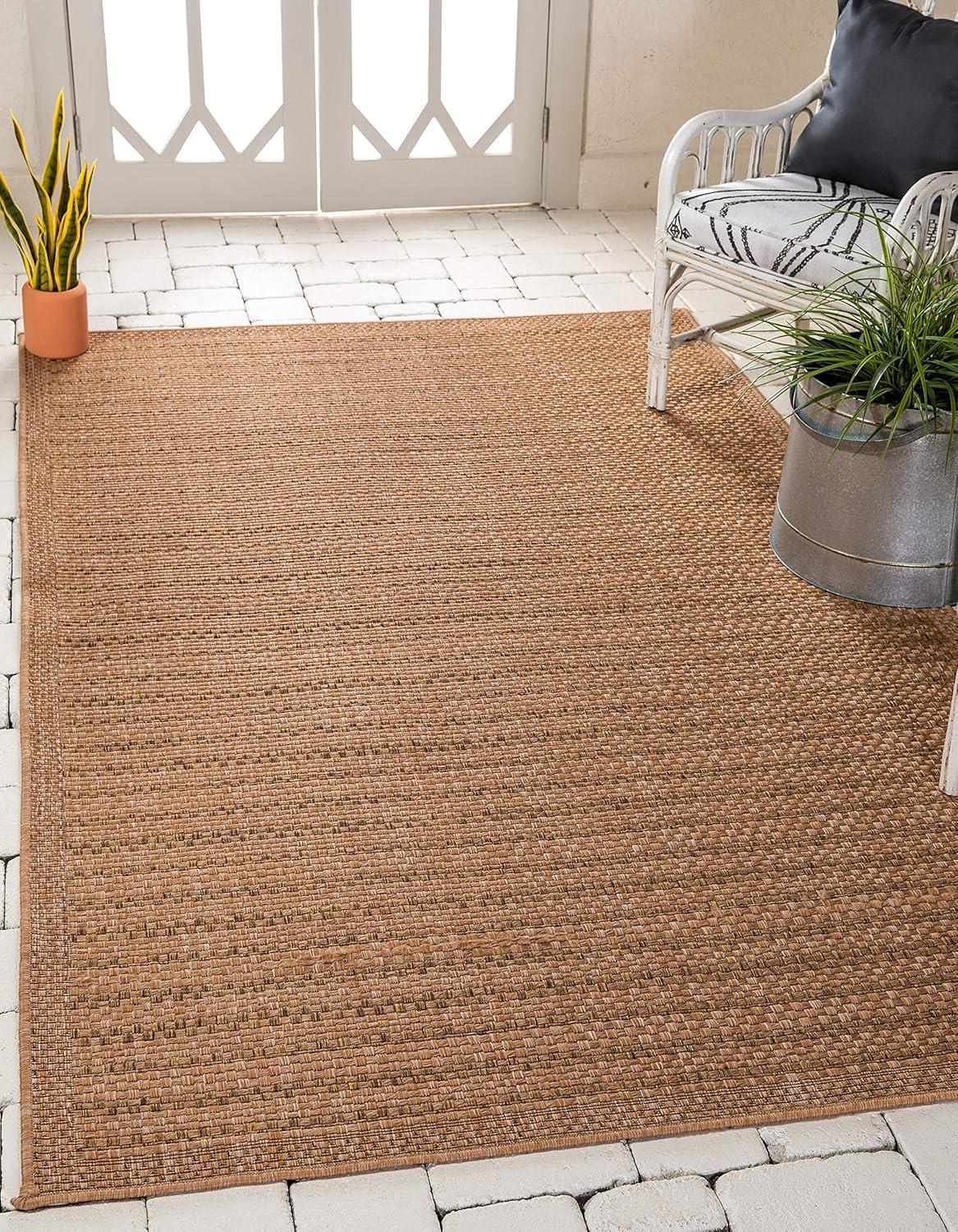 Unique Loom Outdoor Border Collection Area Rug - Checkered (2' 2" x 3' 1" Rectangle Light Brown)