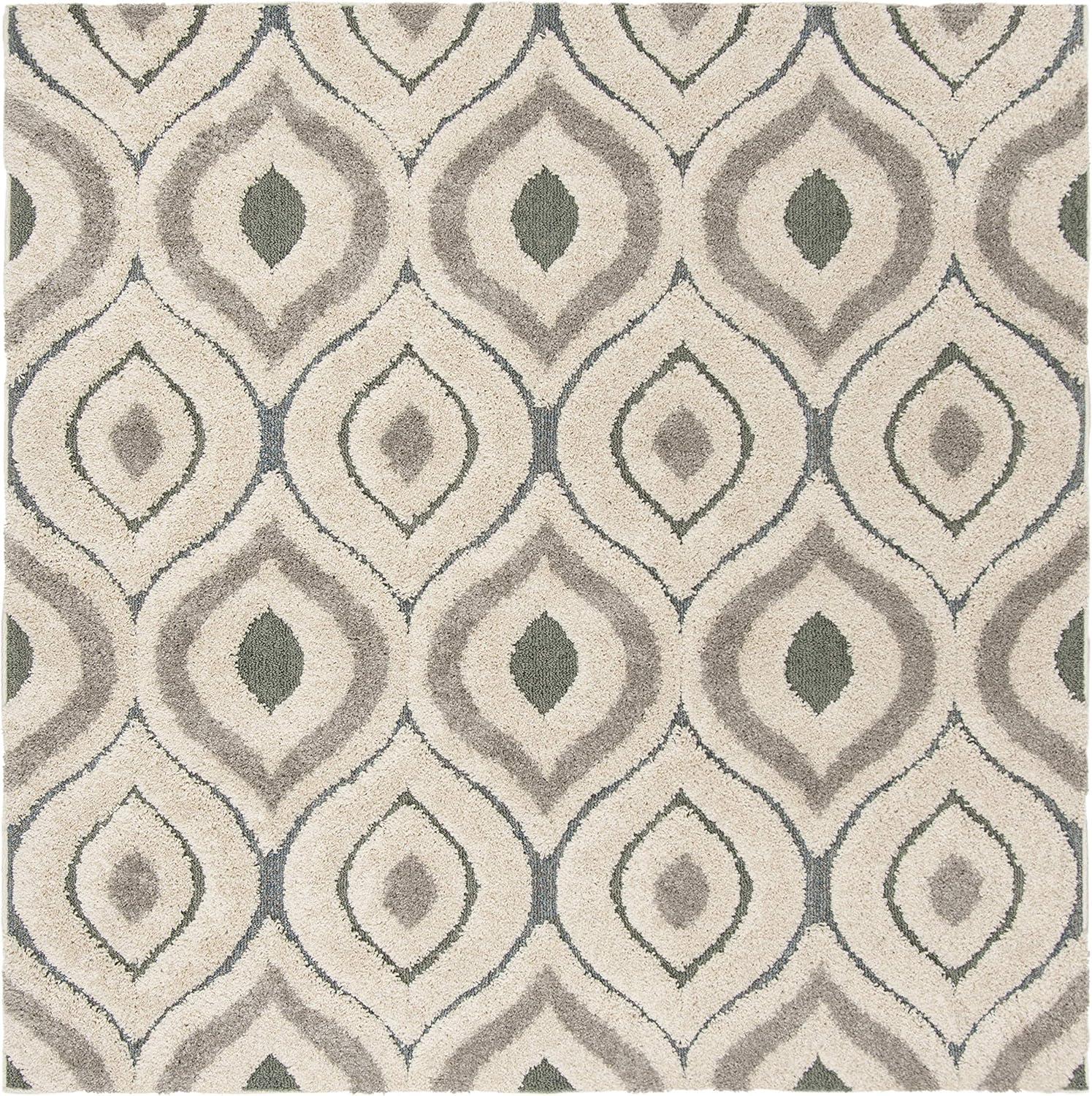 Florida Shag SG461 Power Loomed Indoor Accent Rug - Cream/Light Blue - 4'x4' Square - Safavieh