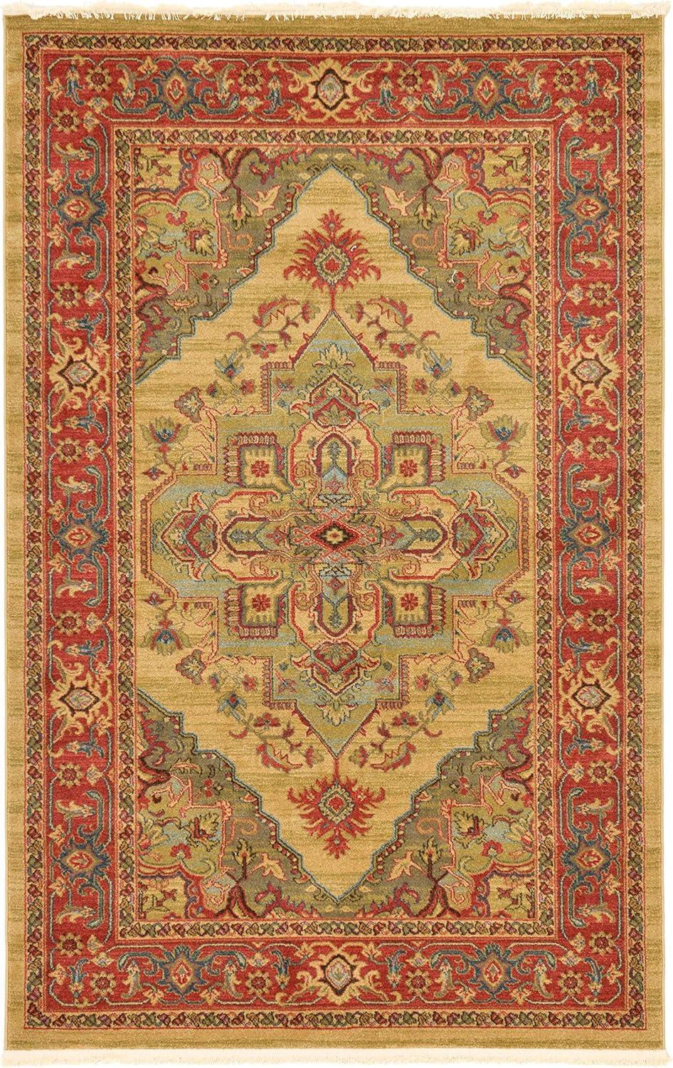 Sahand Persian-European Blend Area Rug - Tan & Light Blue, 5'1" x 8'