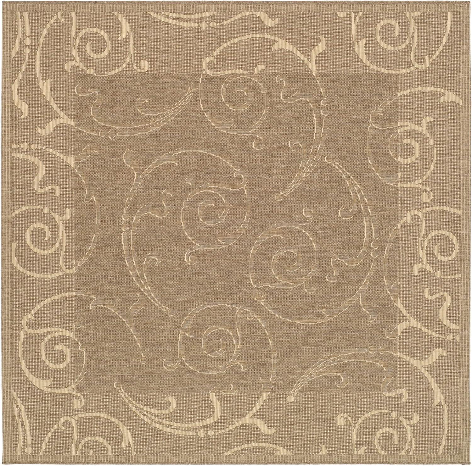 SAFAVIEH Courtyard Daniel Floral Indoor/Outdoor Area Rug, 7'10" x 7'10" Square, Brown/Natural